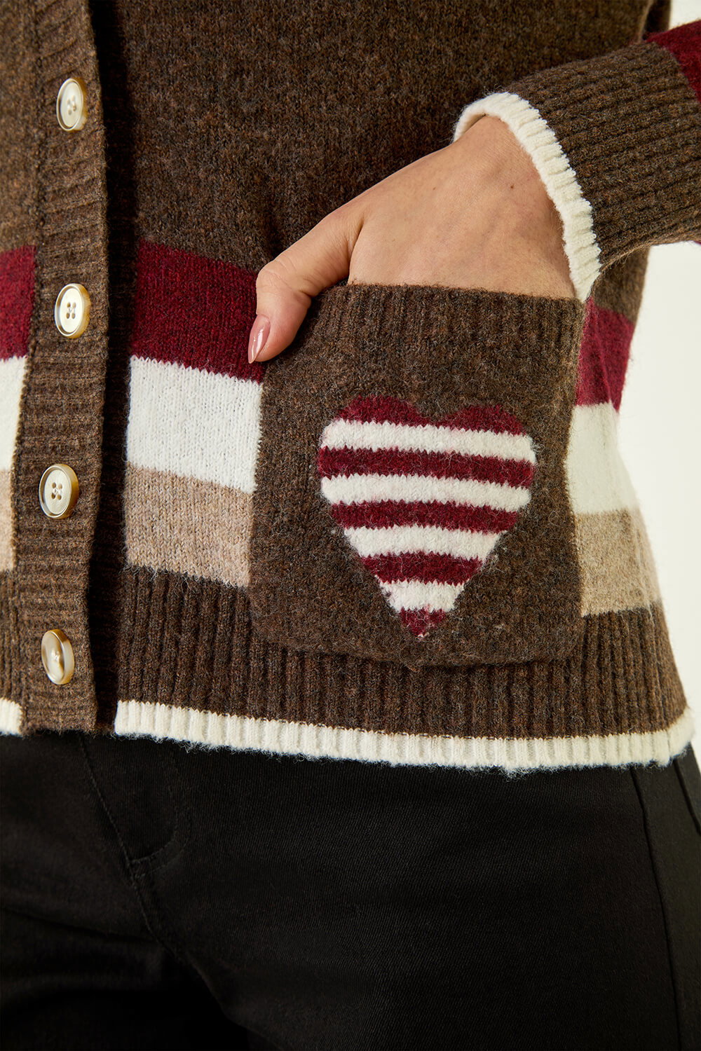 Chocolate Striped Heart Knit Cardigan, Image 6 of 5