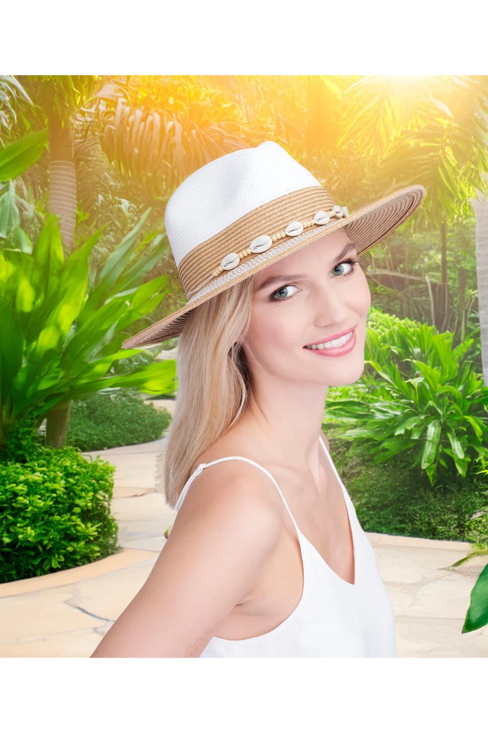 Beige Costello - Shell Embellished Straw Fedora, Image 1 of 1