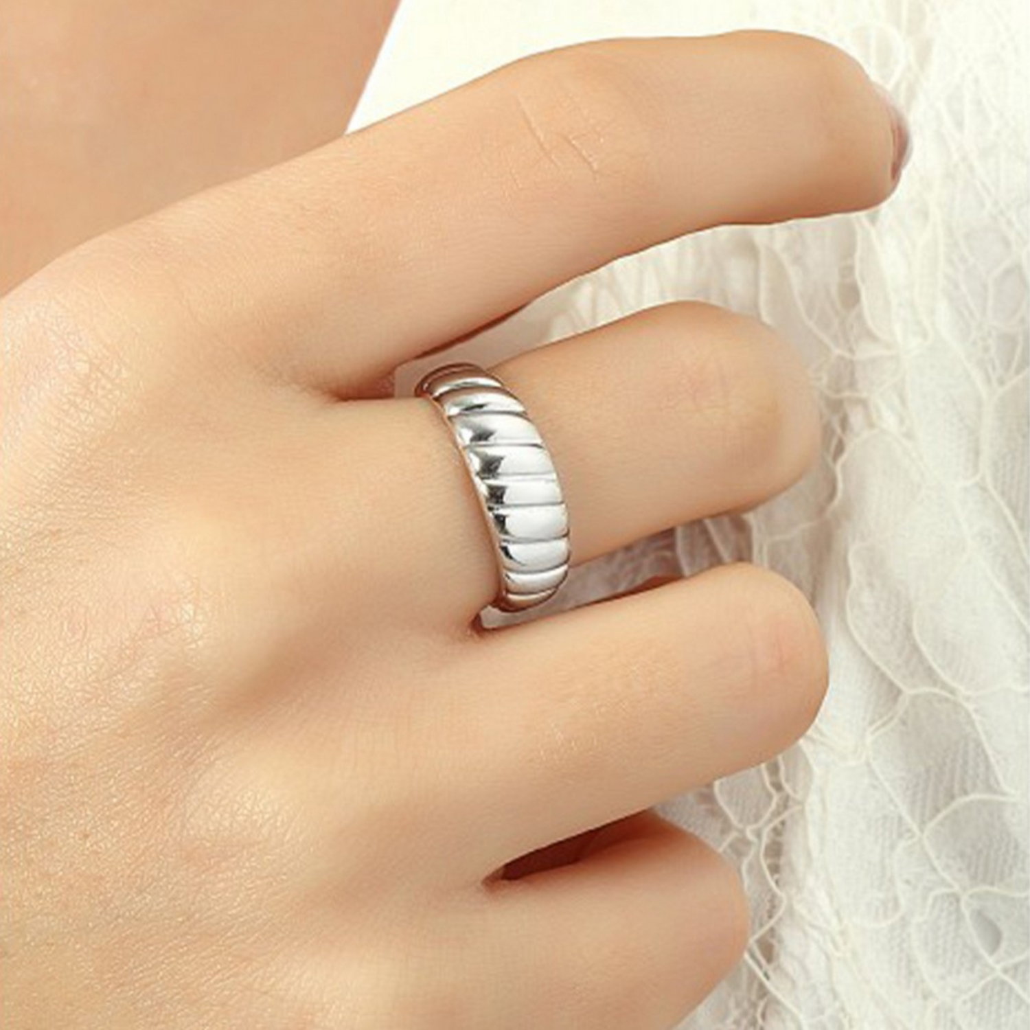 Silver Croissant Ring In Sterling Silver Gold Vermeil, Image 2 of 2