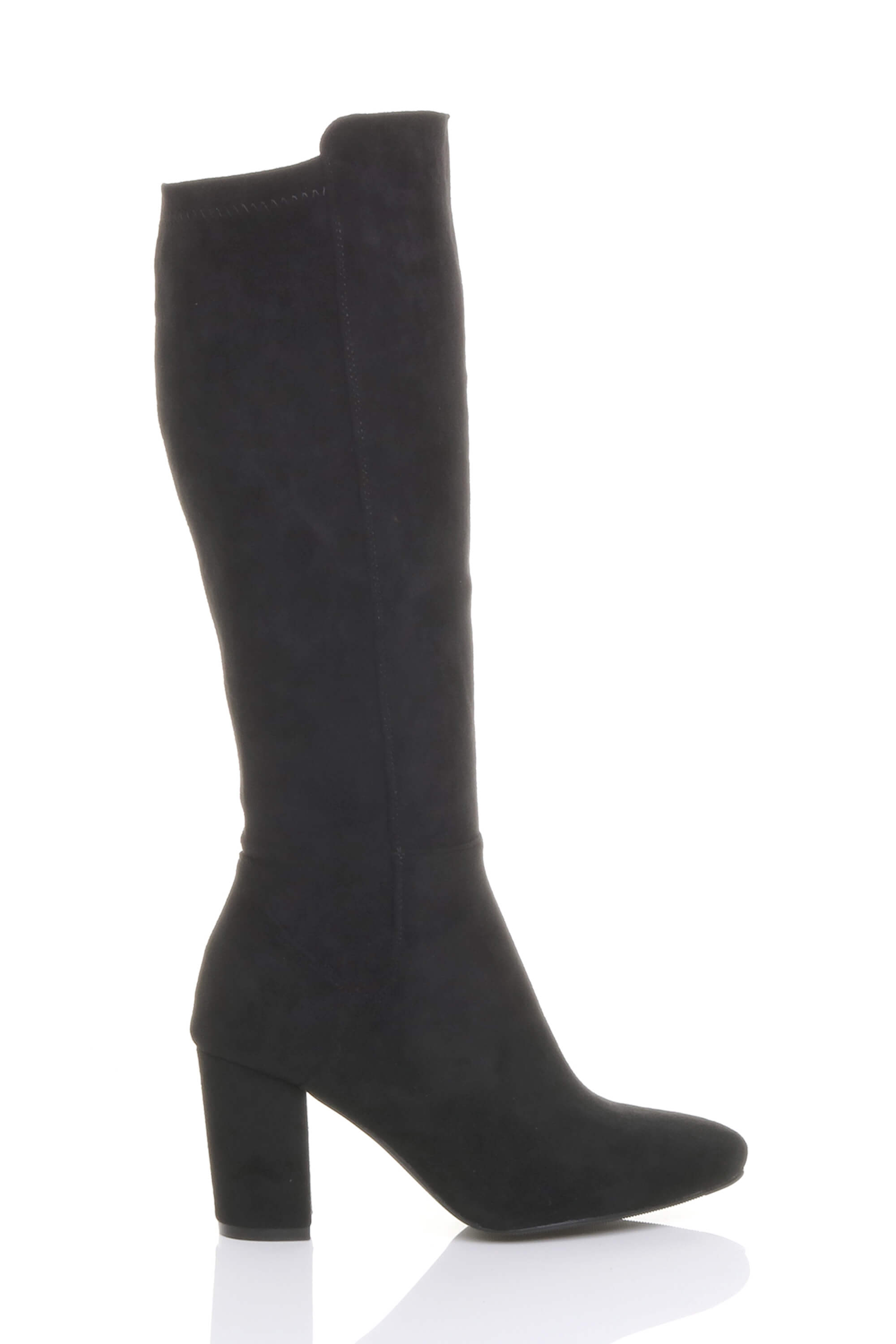 Black AJVANI Black High Block Heel Stretchy Calf Boots, Image 1 of 5
