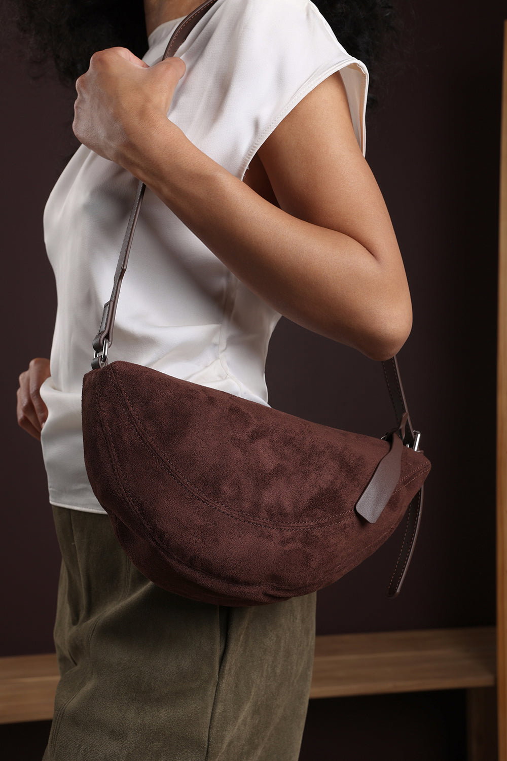 Dark Brown Where's That From Dark Brown 'Cloud' Suede Crossbody Shoulder Bag, Image 2 of 6