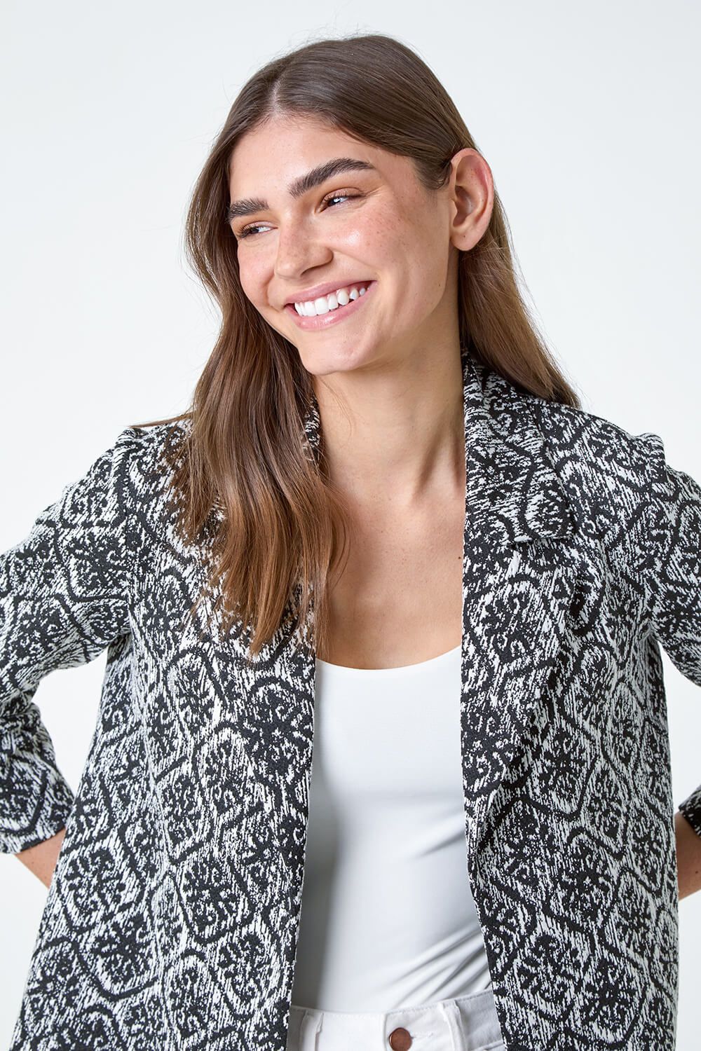 Black Geometric Textured Cotton Blend Jacket, Image 5 of 5