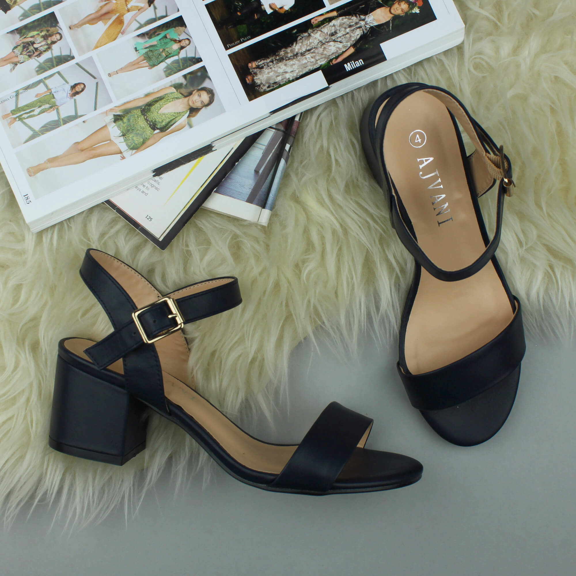 Navy Blue AJVANI Navy Blue Mid Block Heel Strappy Sandals, Image 4 of 6