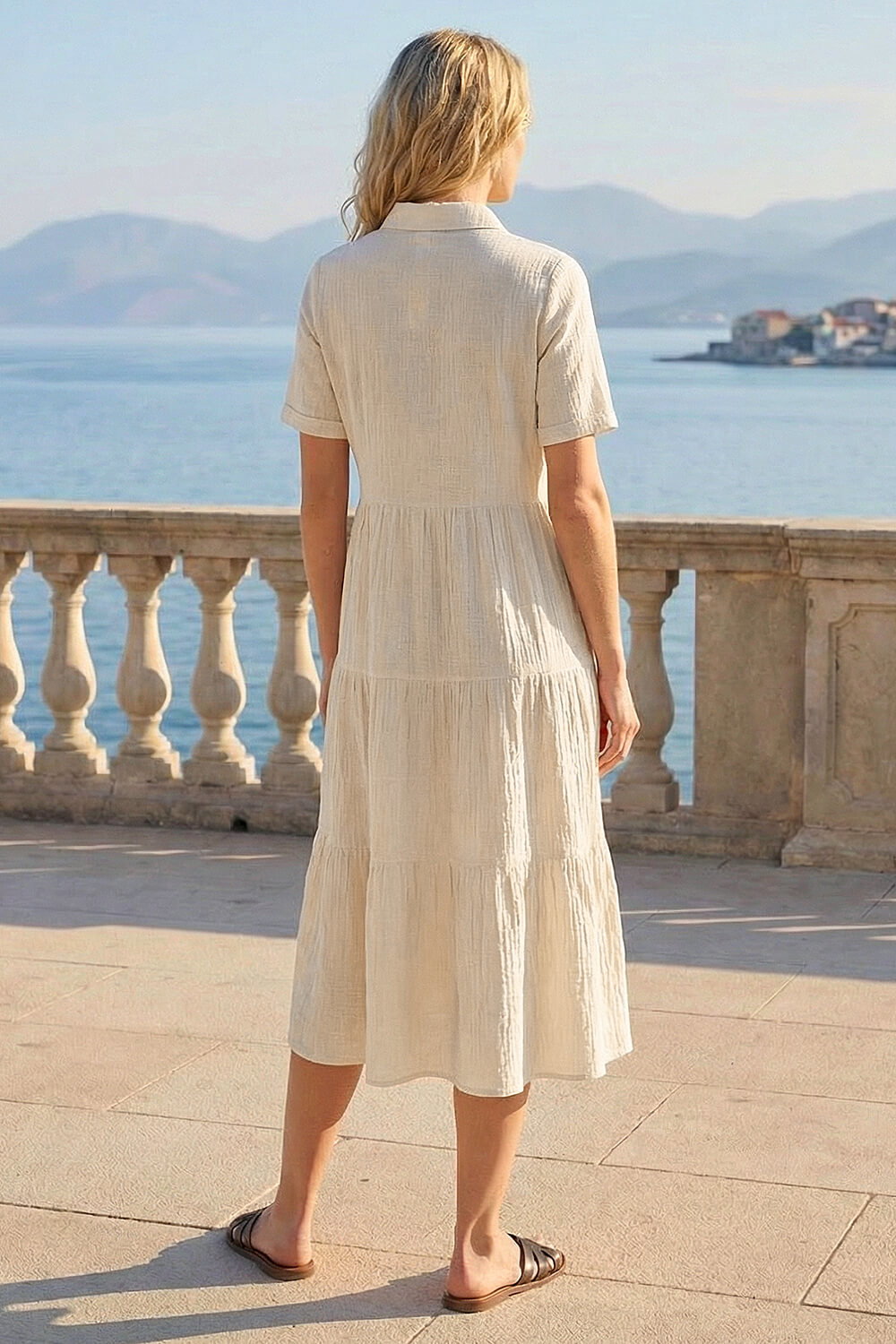 Natural  Embroidery Detail Tiered Midi Dress, Image 4 of 4