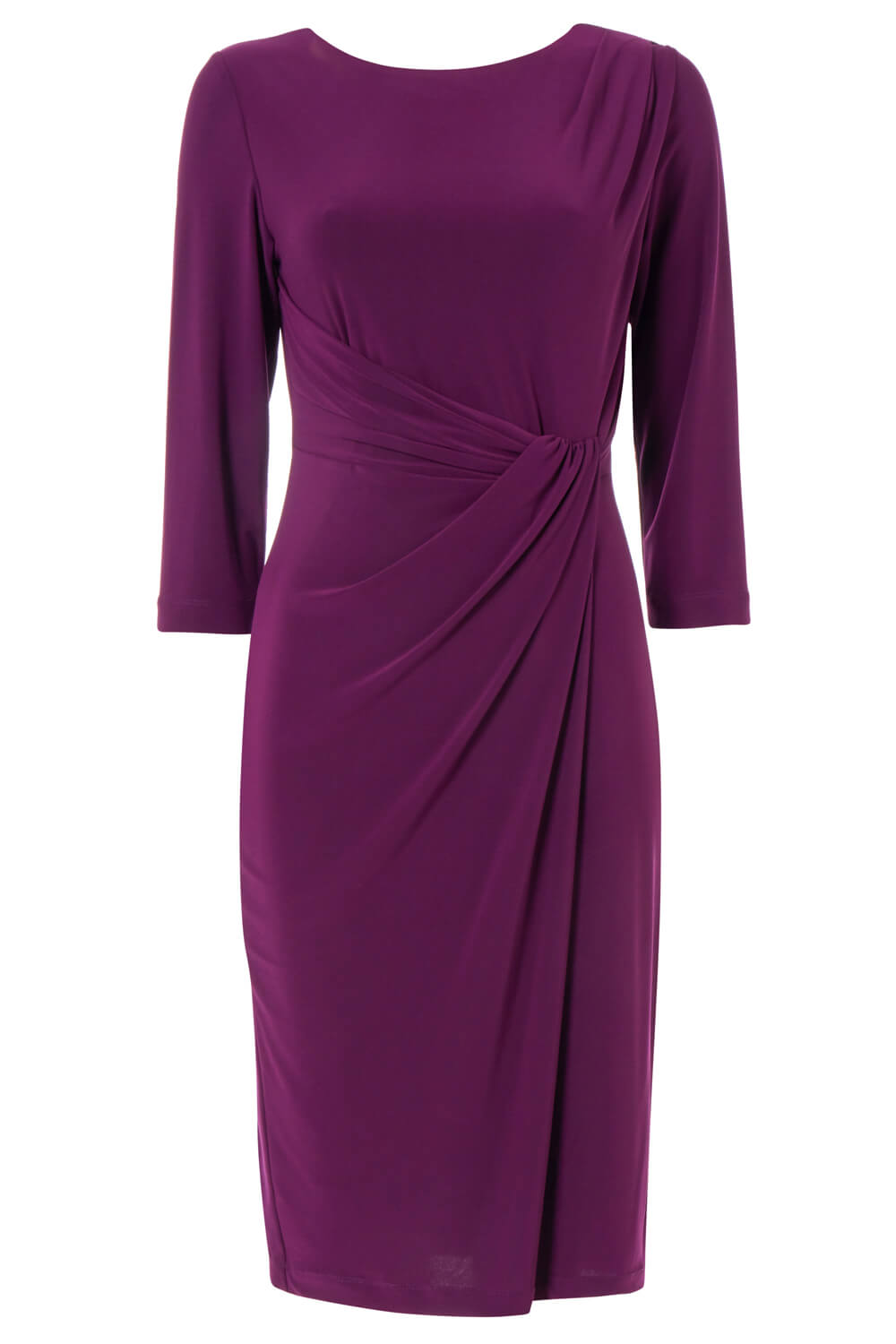 Purple 3/4 Sleeve Twist Waist Dress, Image 6 of 5