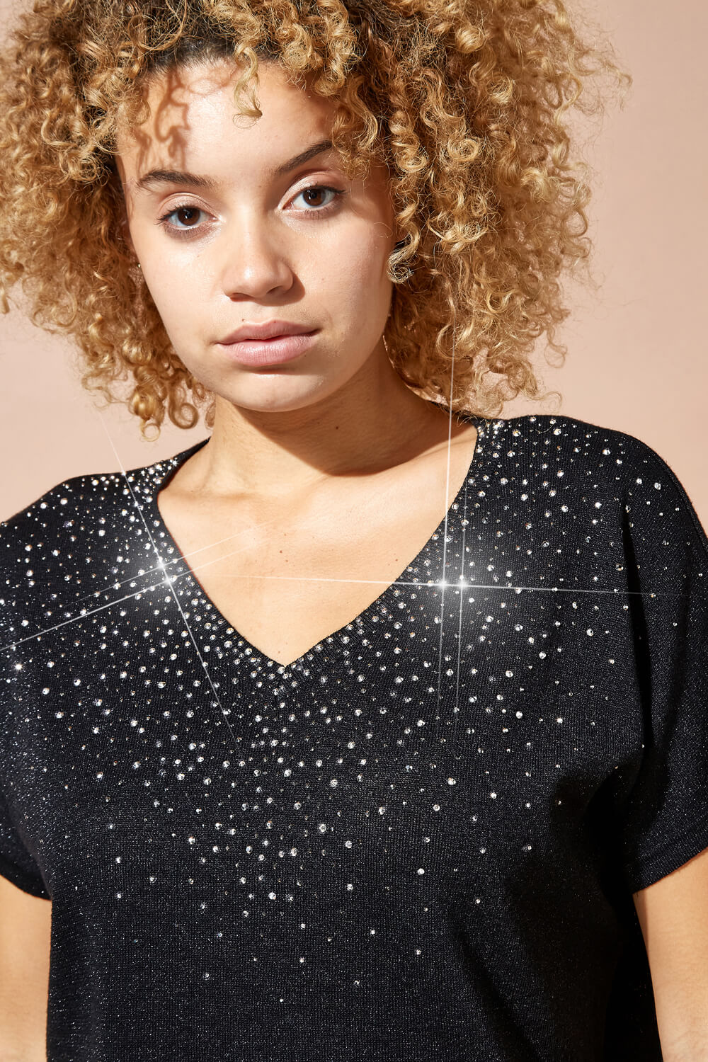 Black Scatter Hotfix Knitted T-Shirt, Image 5 of 4