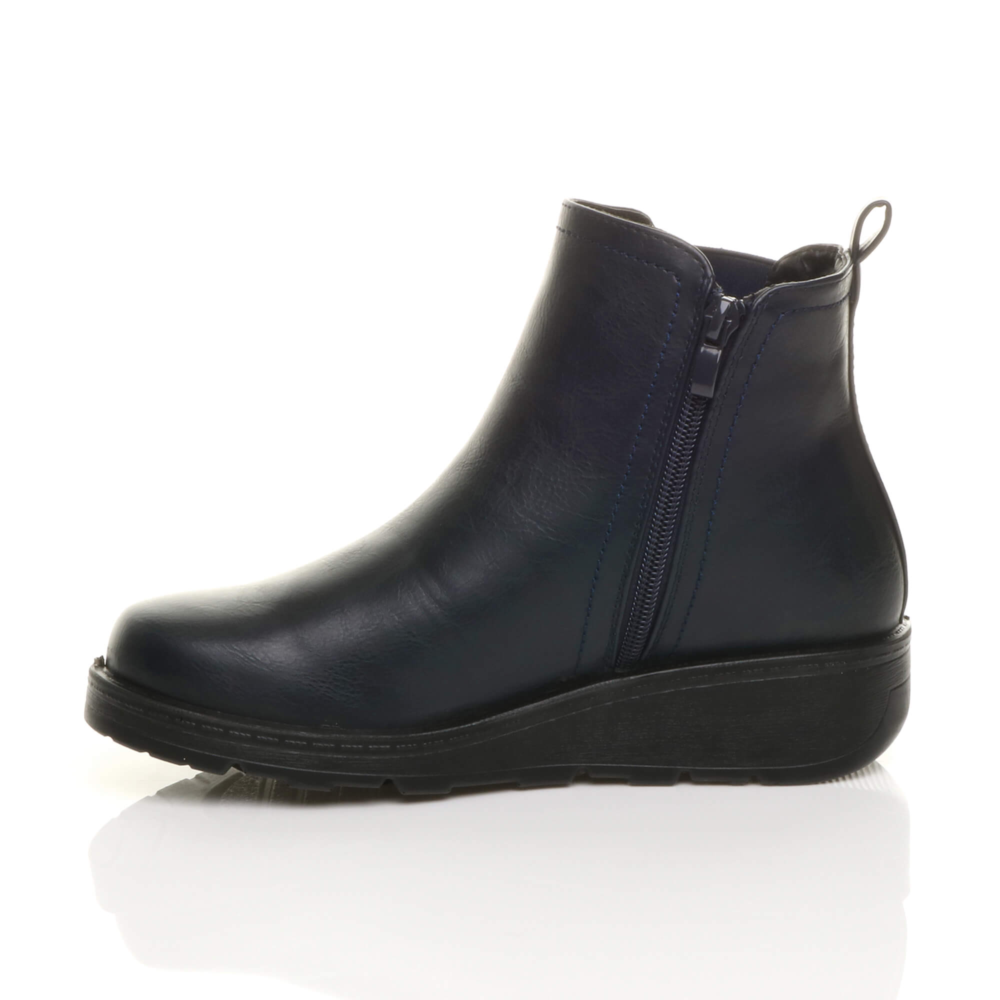 Navy Blue AJVANI Navy Blue Low Wedge Comfort Ankle Chelsea Boots, Image 3 of 6