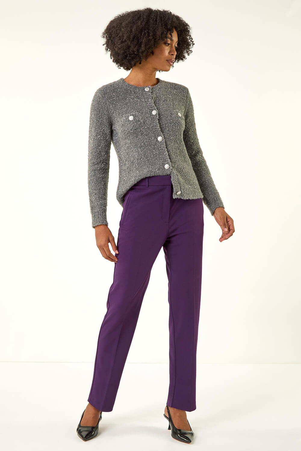 Plum Straight Leg Angela Stretch Trouser, Image 3 of 5