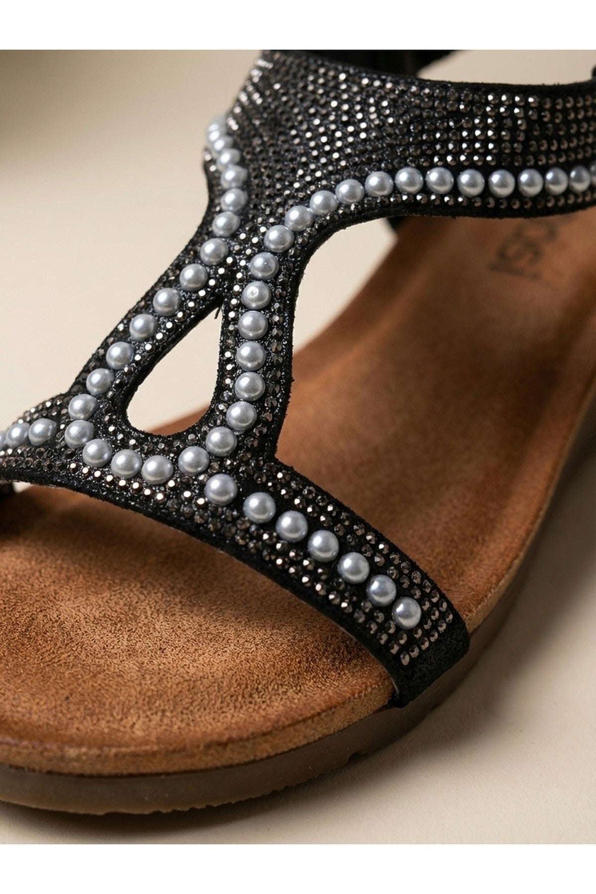 Black iKrush Black Violet Beaded Lattice Wedge Sandals, Image 6 of 8