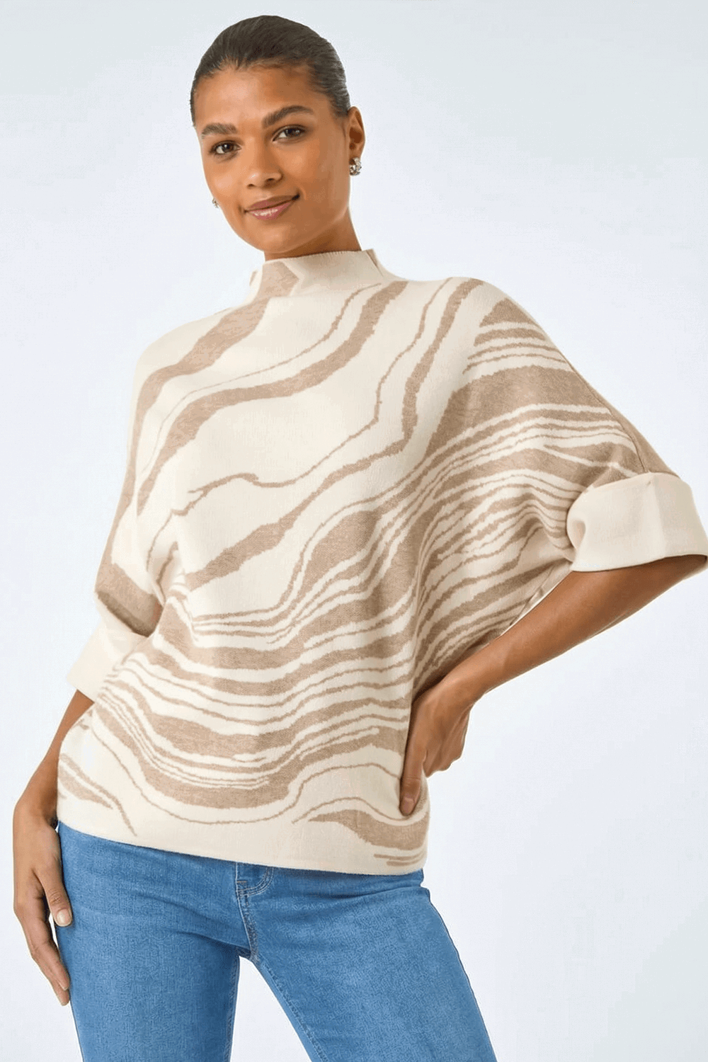 Cream Marble High Neck Knit Jumper, Image 1 of 5