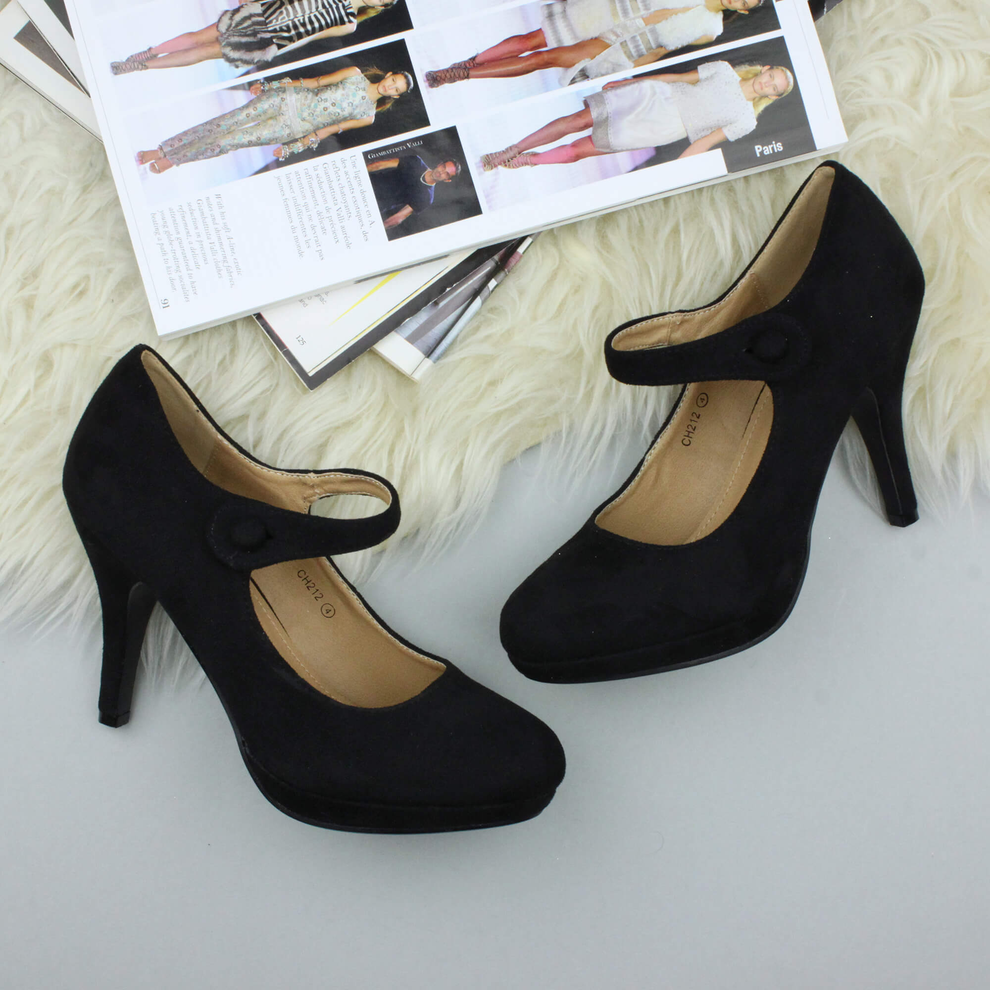 Black AJVANI Black High Heel Mary Jane Court Shoes, Image 4 of 6