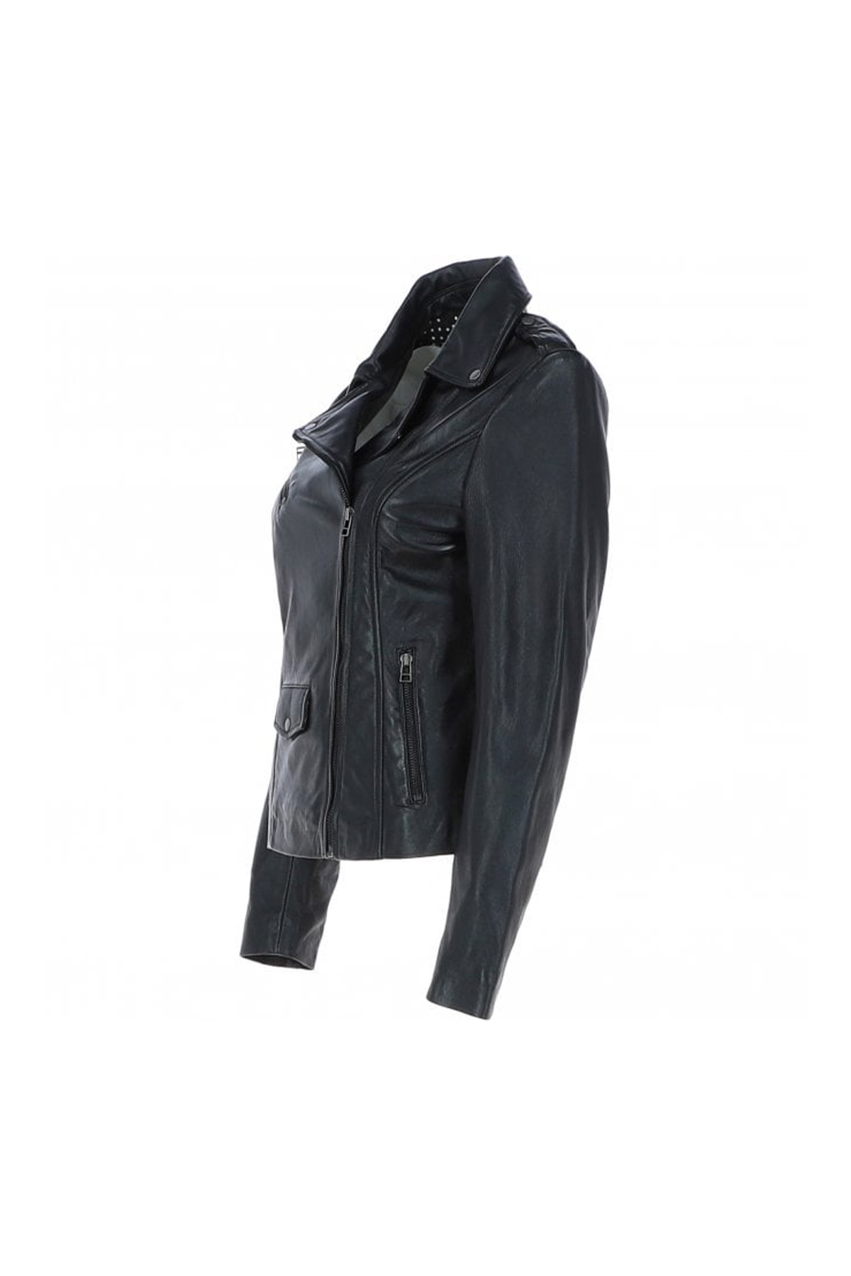 Black 'Furia' Real Leather Slim Fit Biker Jacket, Image 2 of 4