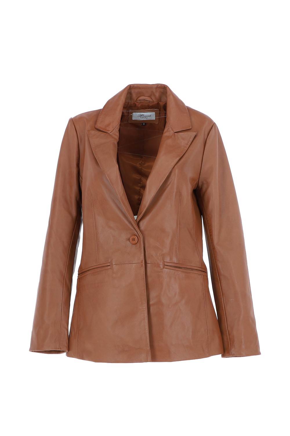 Tan 'Lucia' Real Leather Fashion Single Breasted Blazer, Image 2 of 5
