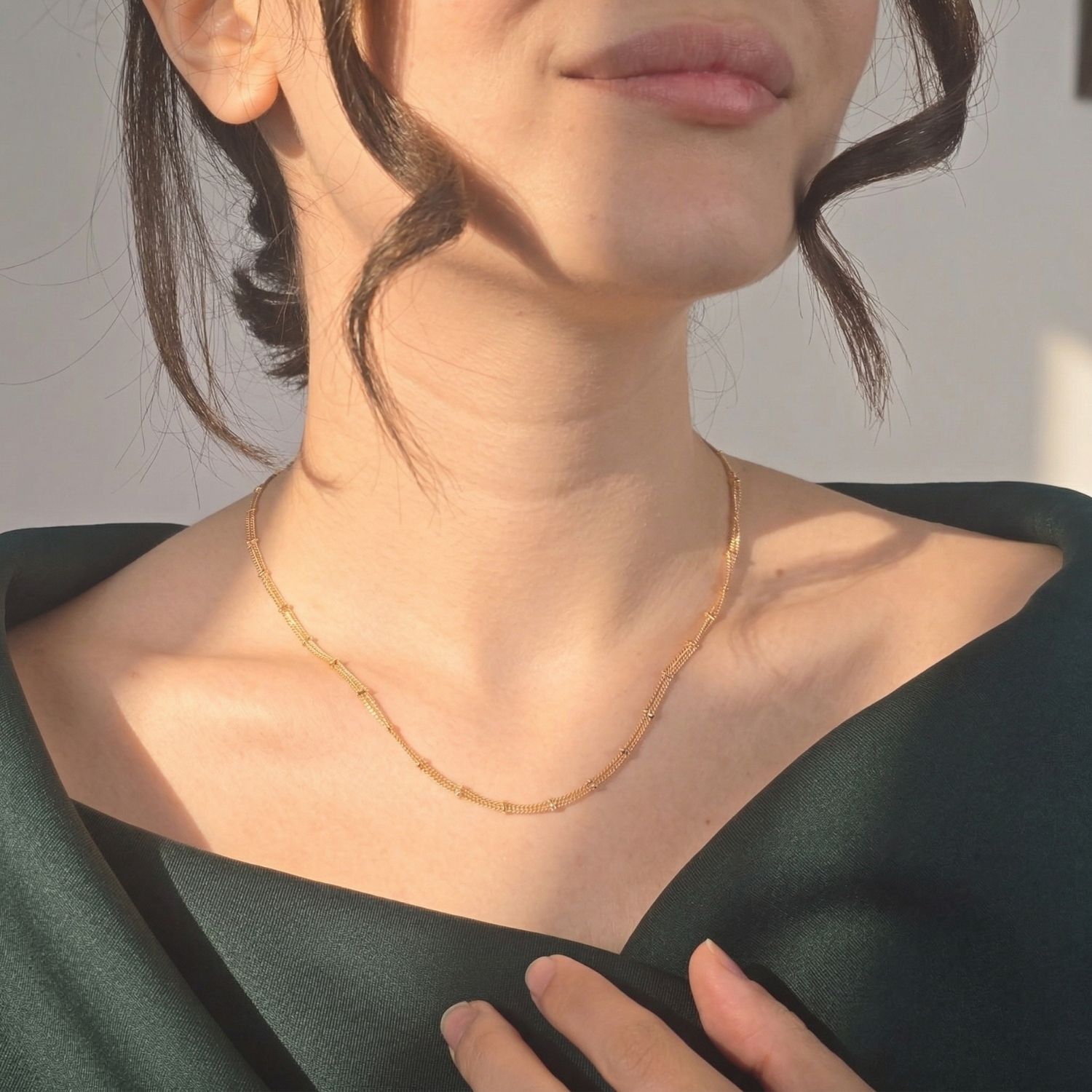 Gold 18ct Gold Plated Bar Curb Chain Necklace, Image 3 of 4
