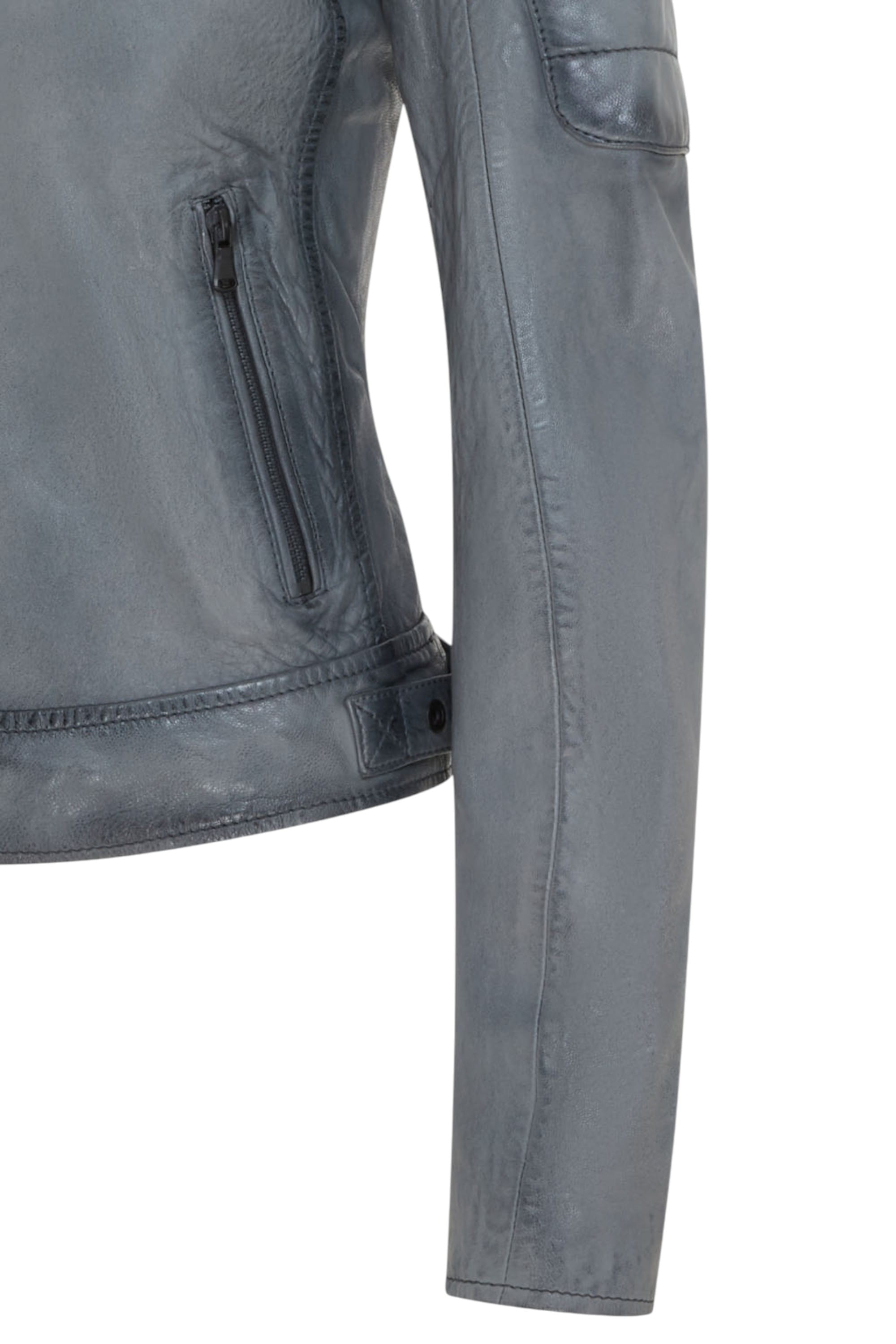 Grey Quilted Leather Biker Jacket-Horten, Image 6 of 6