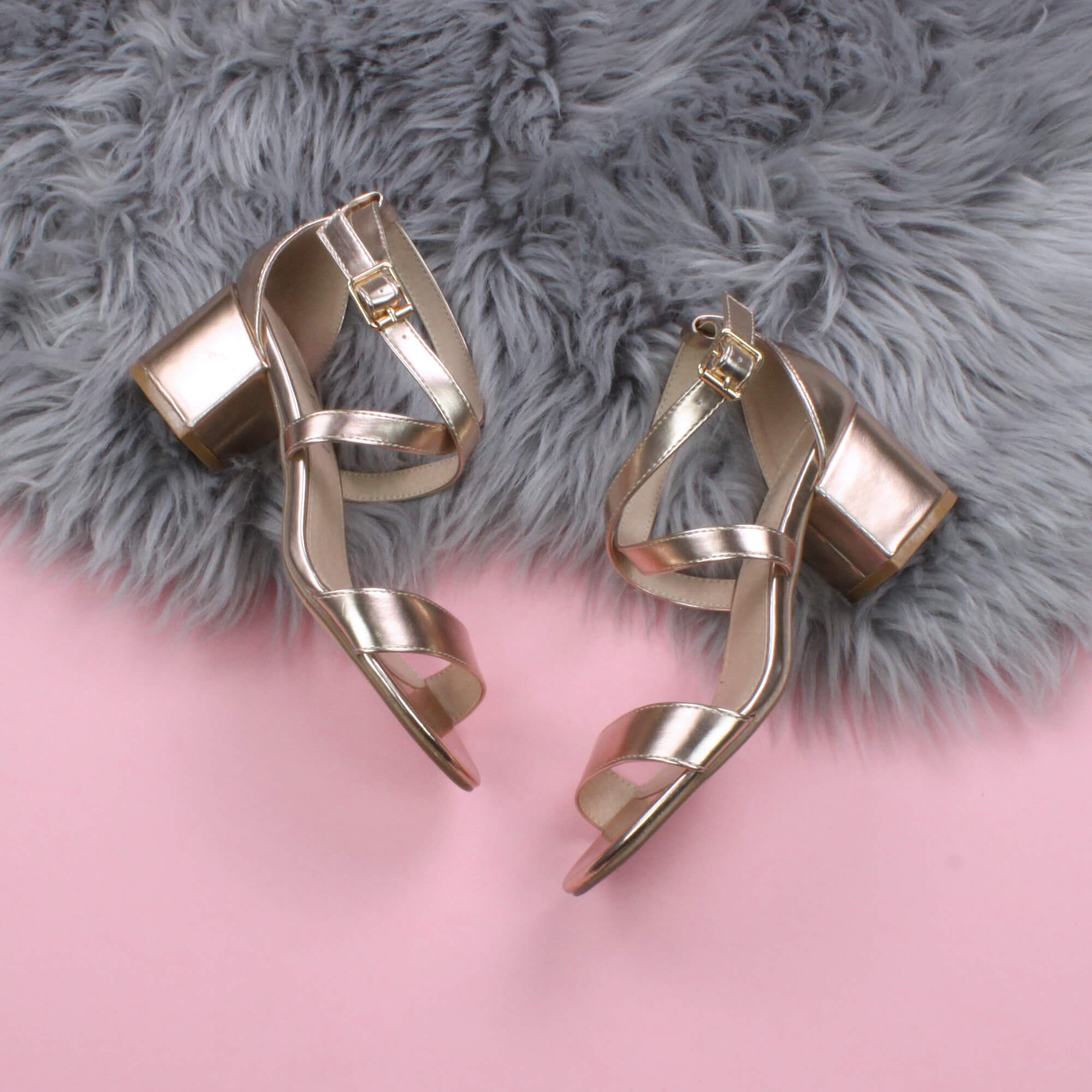 Rose Gold AJVANI Rose Gold Mid Block Heel Crossed Straps Sandals, Image 4 of 6