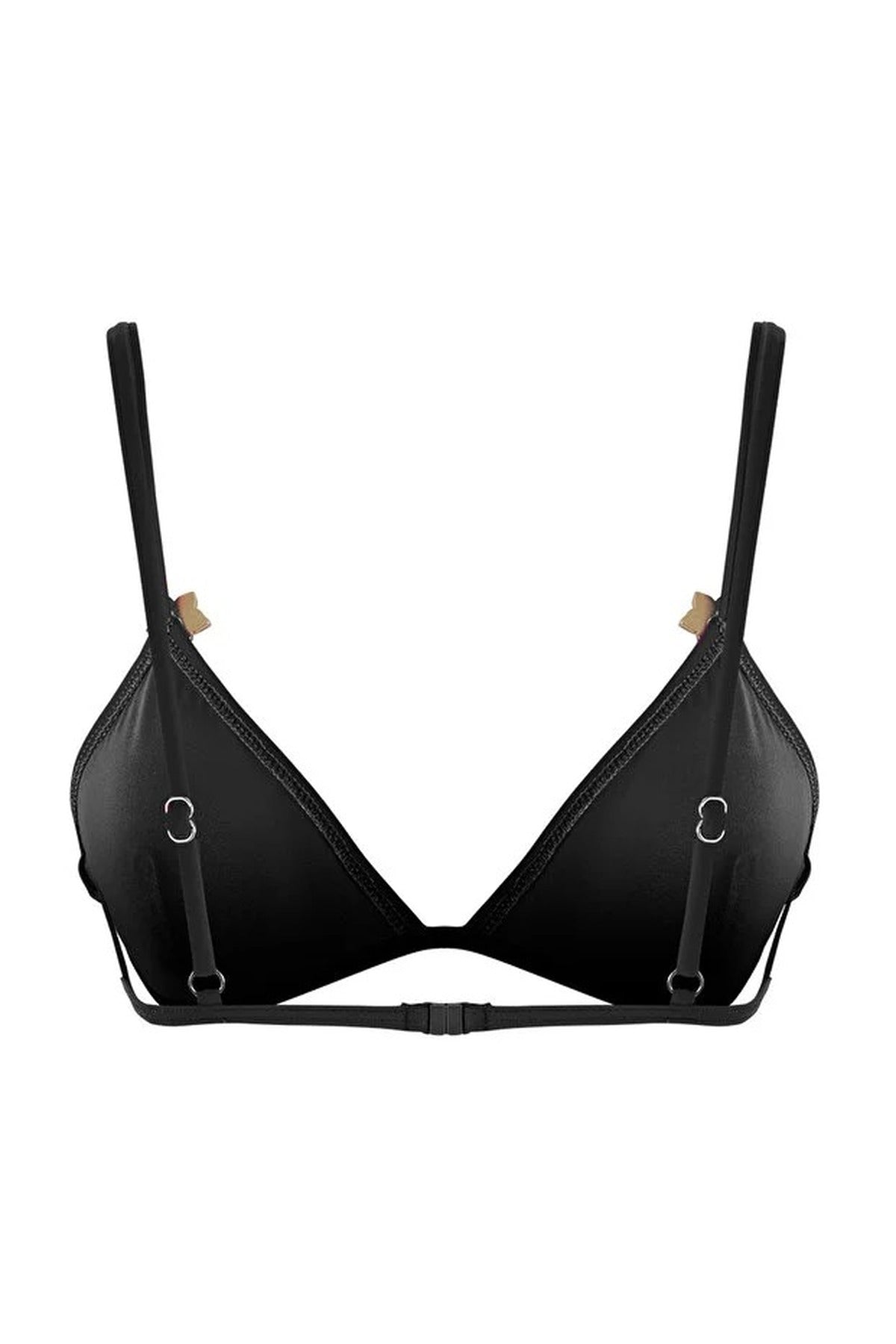 Black WOVCOR Black Applique Detail Triangle Bikini Top, Image 3 of 5