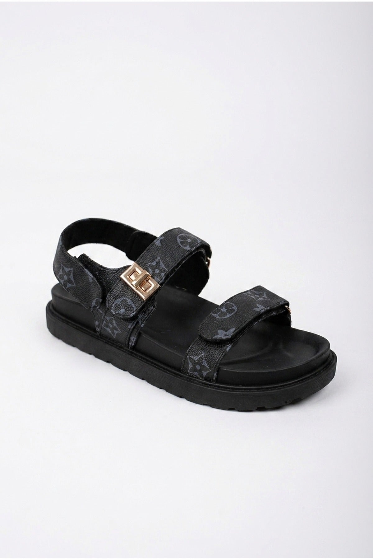 Black iKrush Black Saoirse Geometric Print Flatform Sandals, Image 2 of 5
