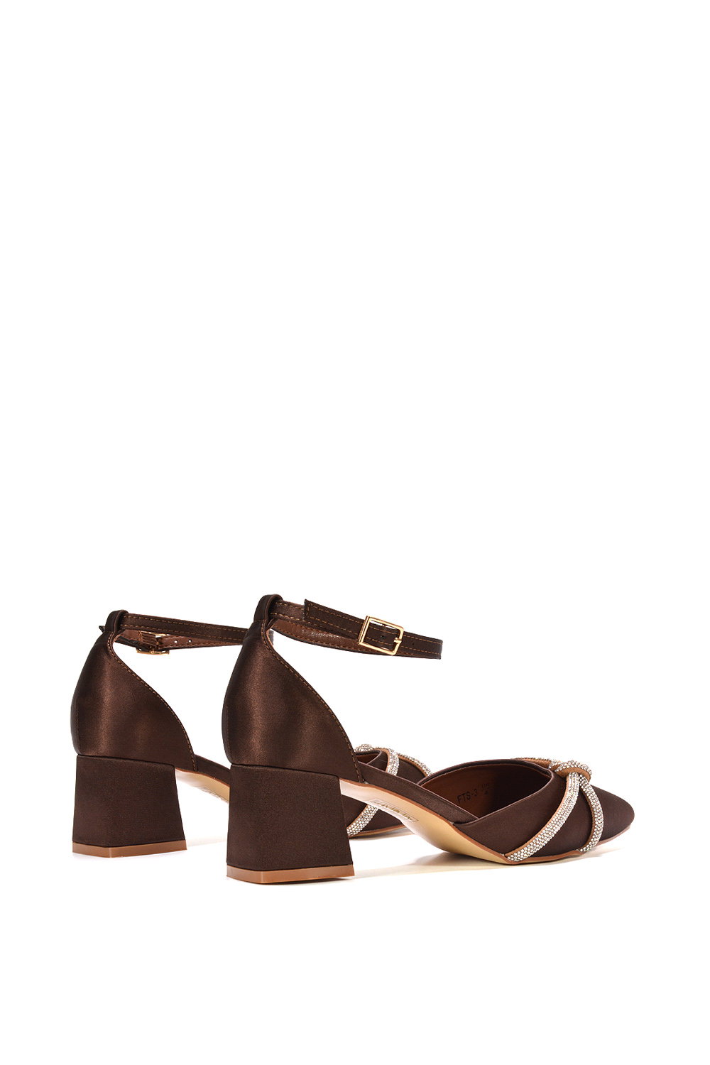 Brown XY LONDON Brown 'Sarah' Ankle Strap Pointed Toe Diamante Mid Block Heels, Image 3 of 6
