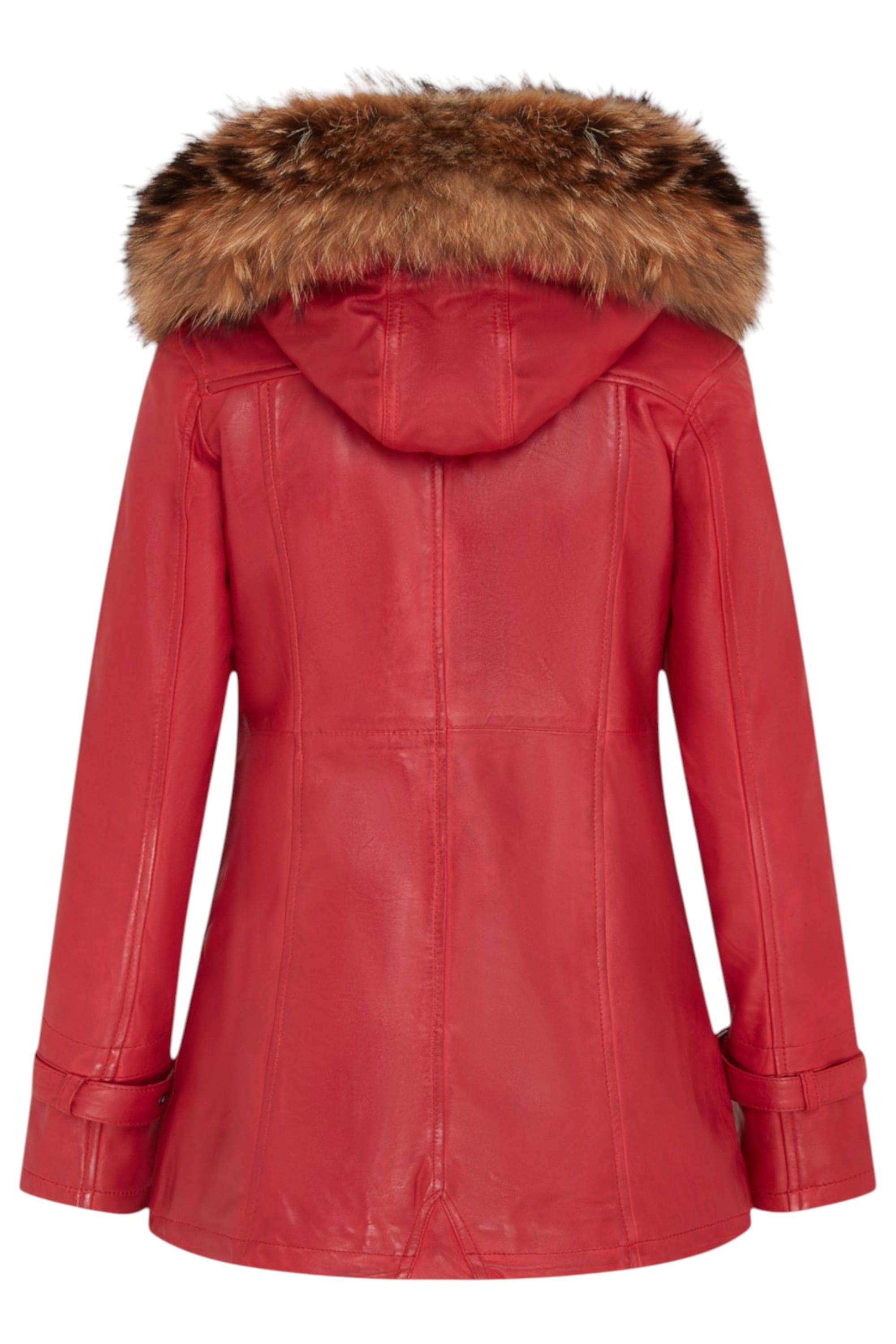 Red Leather Hooded Parka Jacket-Putian, Image 4 of 4