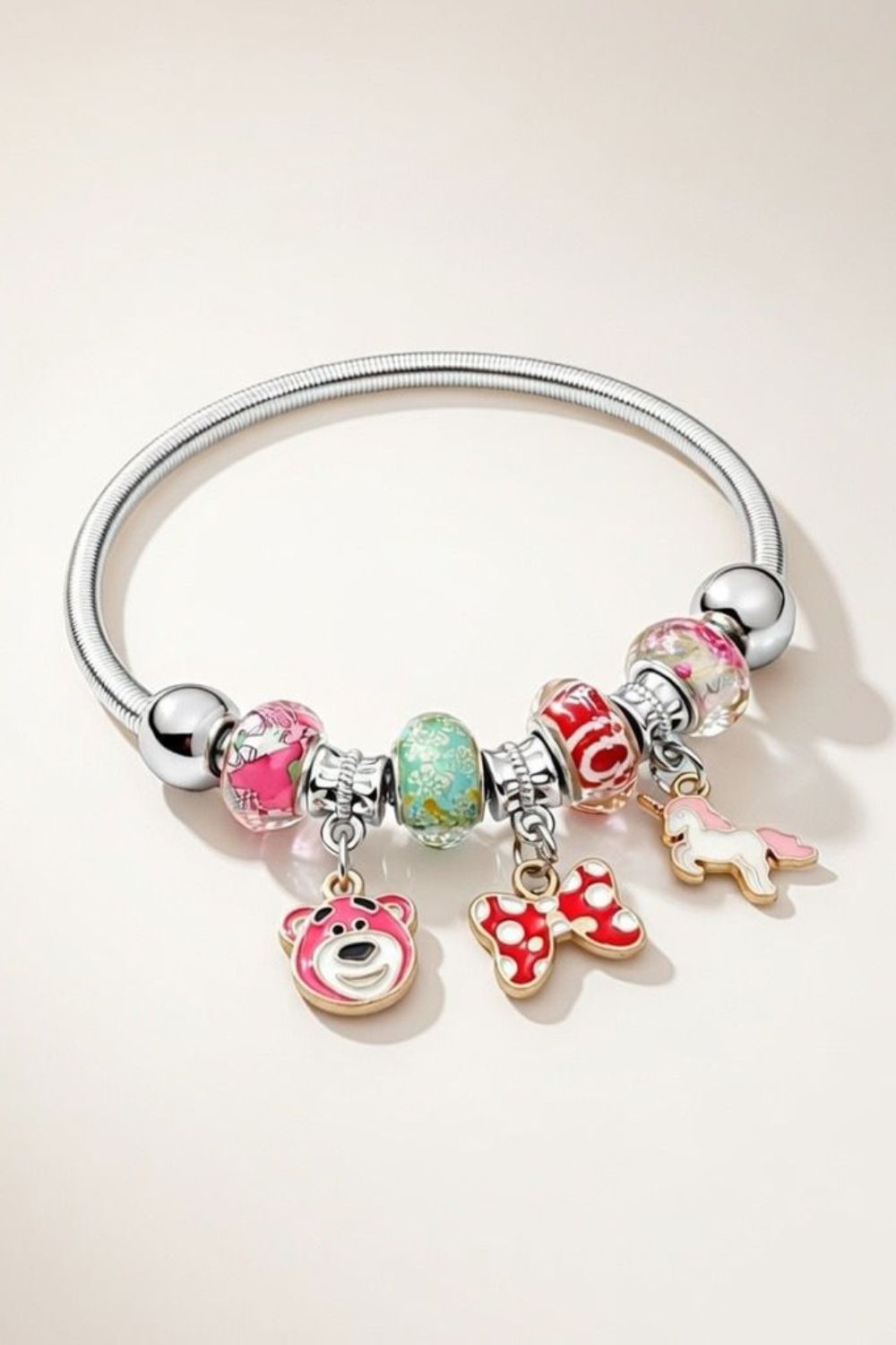 Silver Unicorn Charm Dangle Silver Enamel Bangle Bracelet, Image 1 of 1