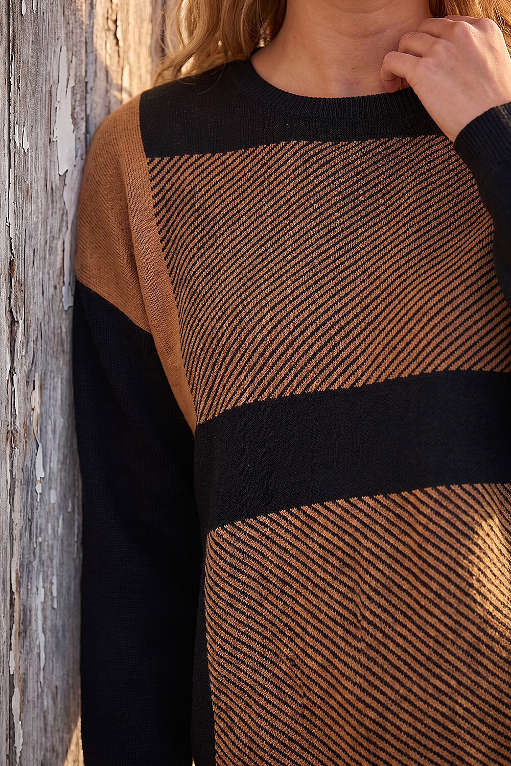 Camel Colour Block Knit Jumper, Image 5 of 4