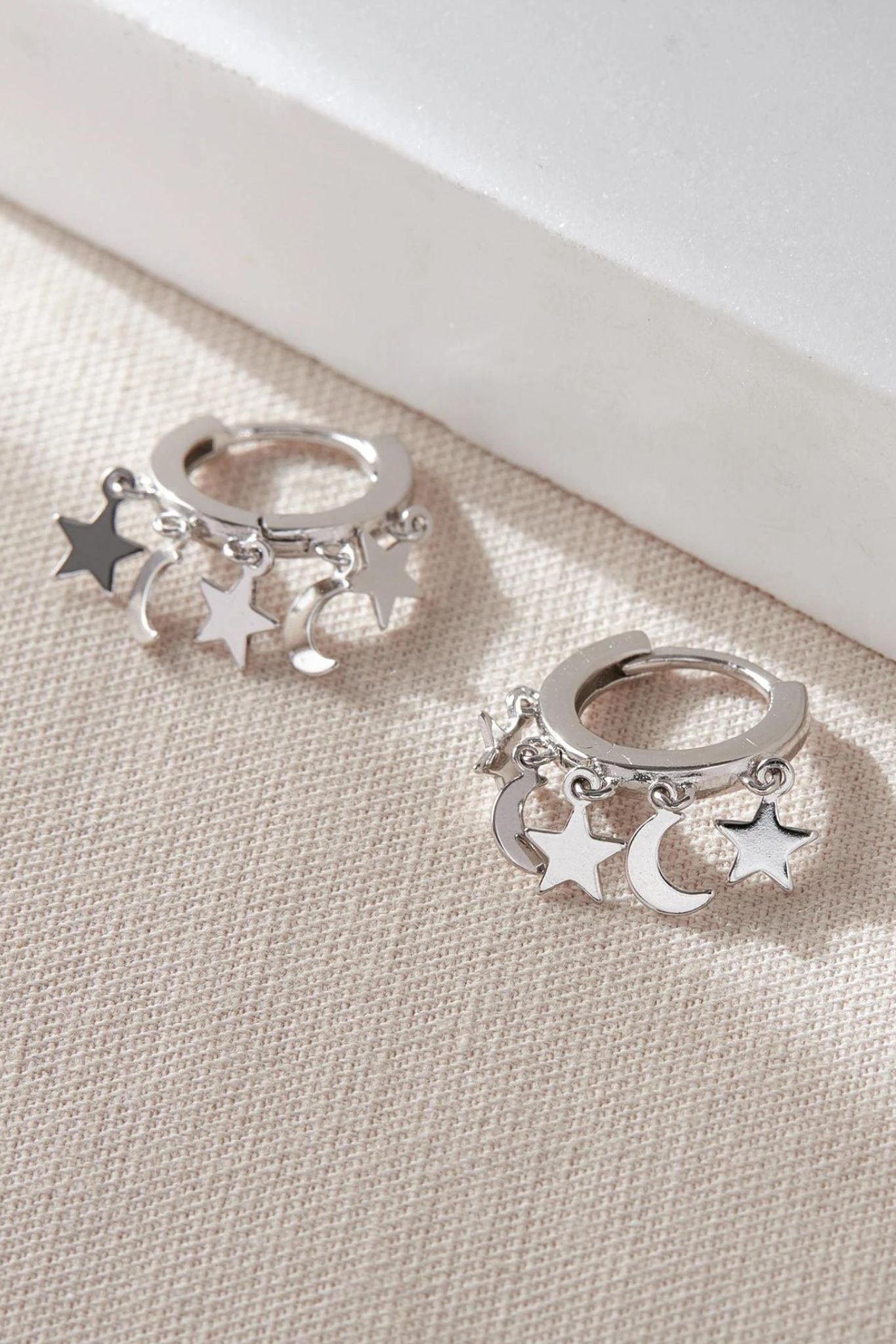 Silver Star Moon Charm Hoops in Sterling Silver, Image 3 of 3