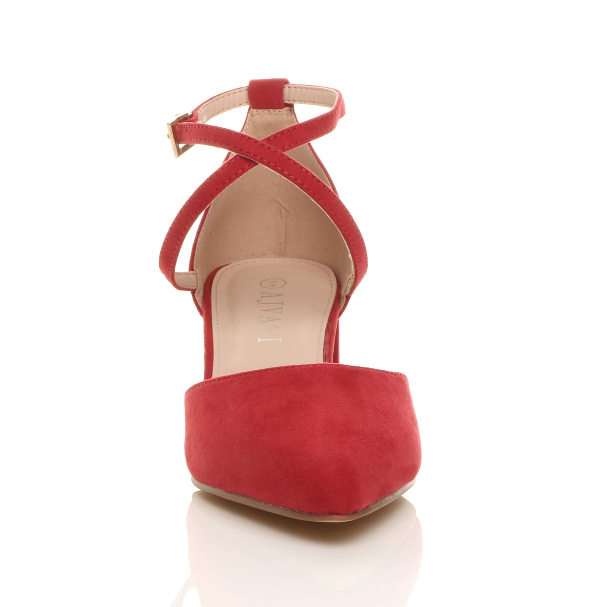 Red AJVANI Red Mid Block Heel Crossed Strap Pointed Toe 2 Part Heels, Image 6 of 6