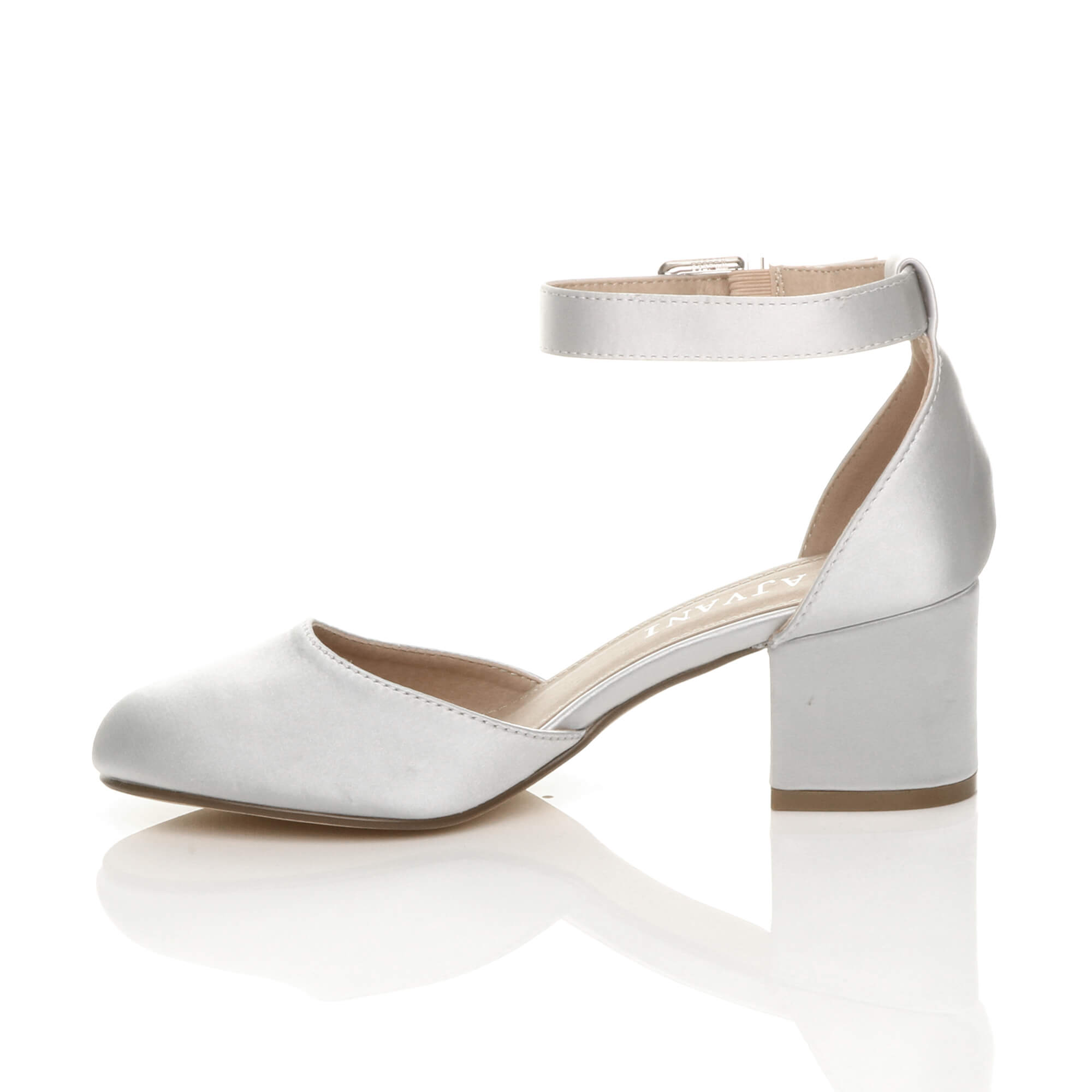 Silver AJVANI Silver Mid Block Heel Ankle Strap 2 Part Heels, Image 3 of 6