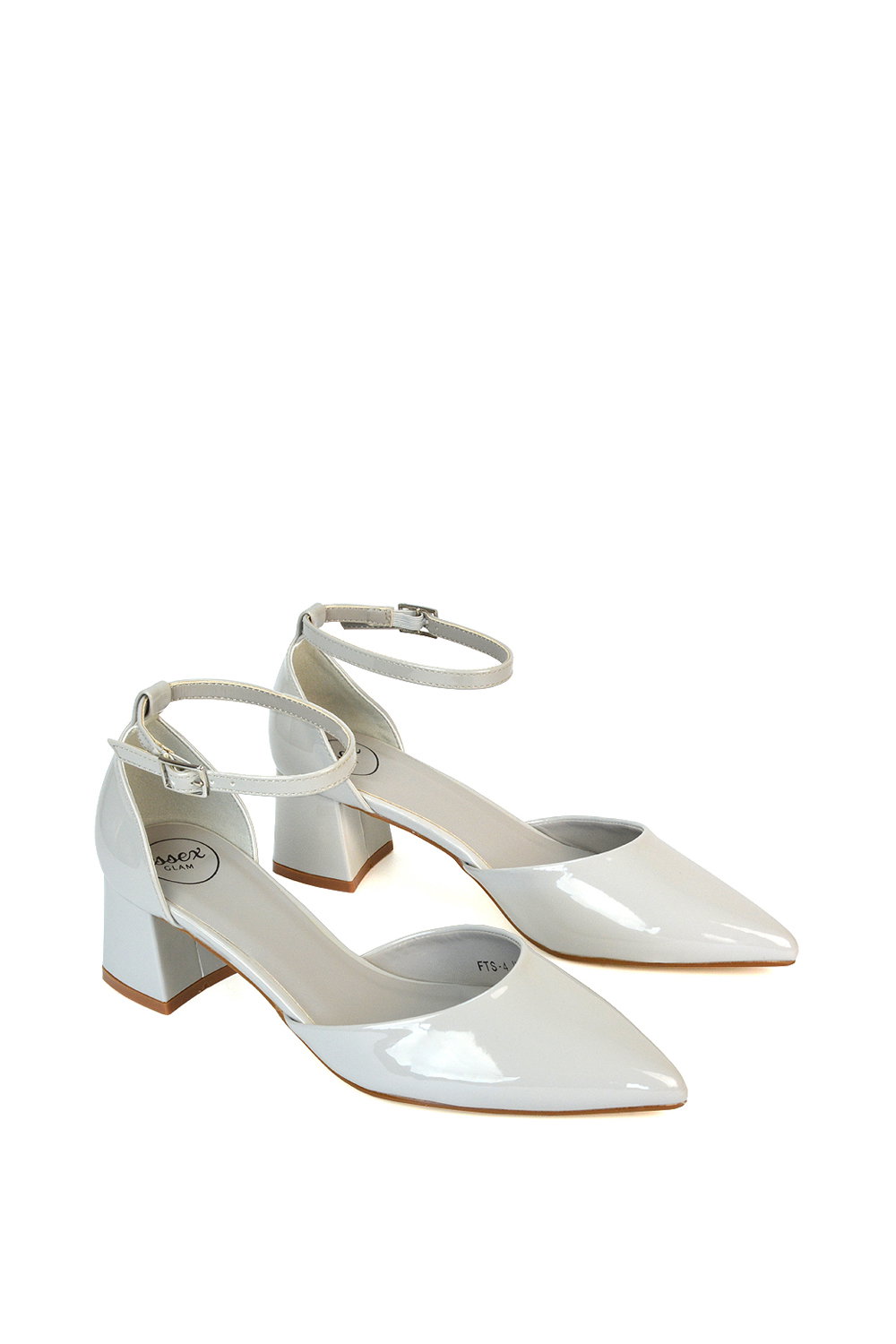 Grey XY LONDON Grey 'Evie' Low Block Heel Court Shoes With Pointed Toe, Image 6 of 6