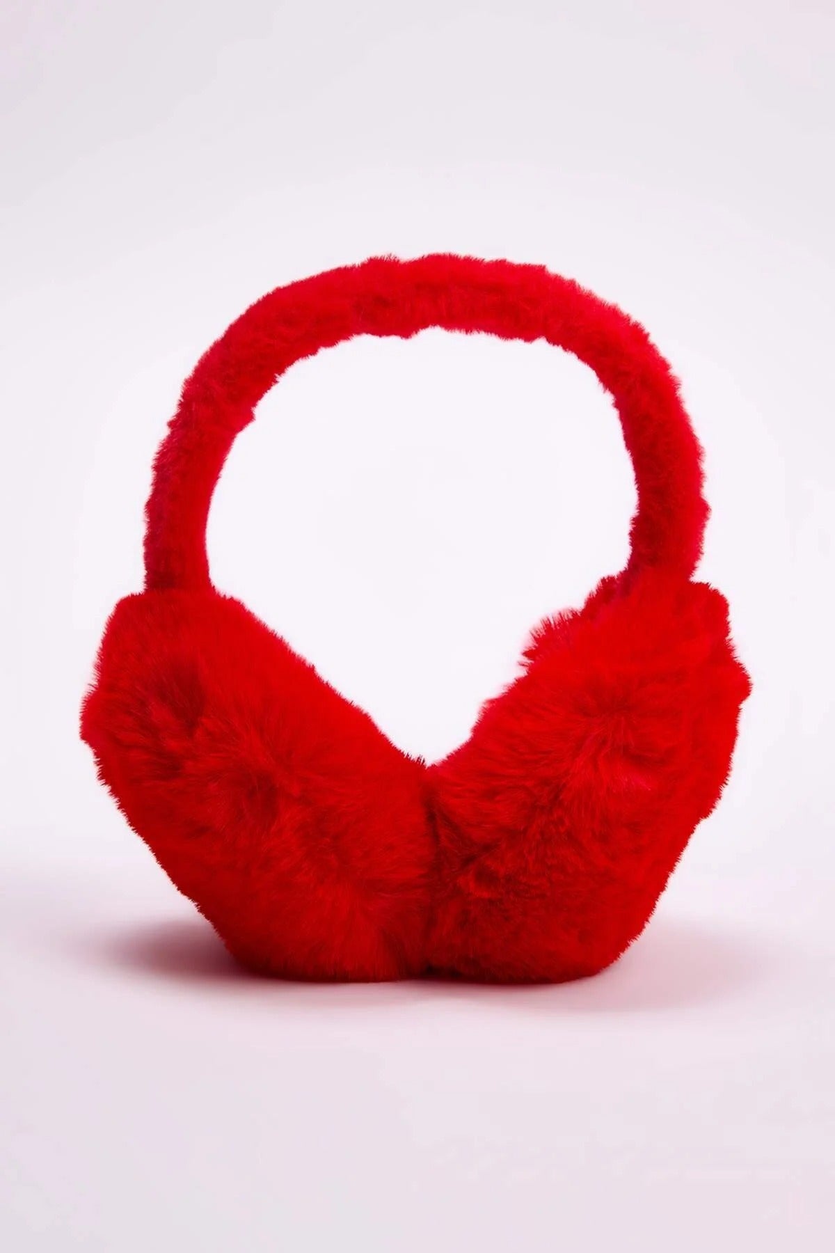 Red Faux Fur Plush Oversized Earmuffs, Image 1 of 2