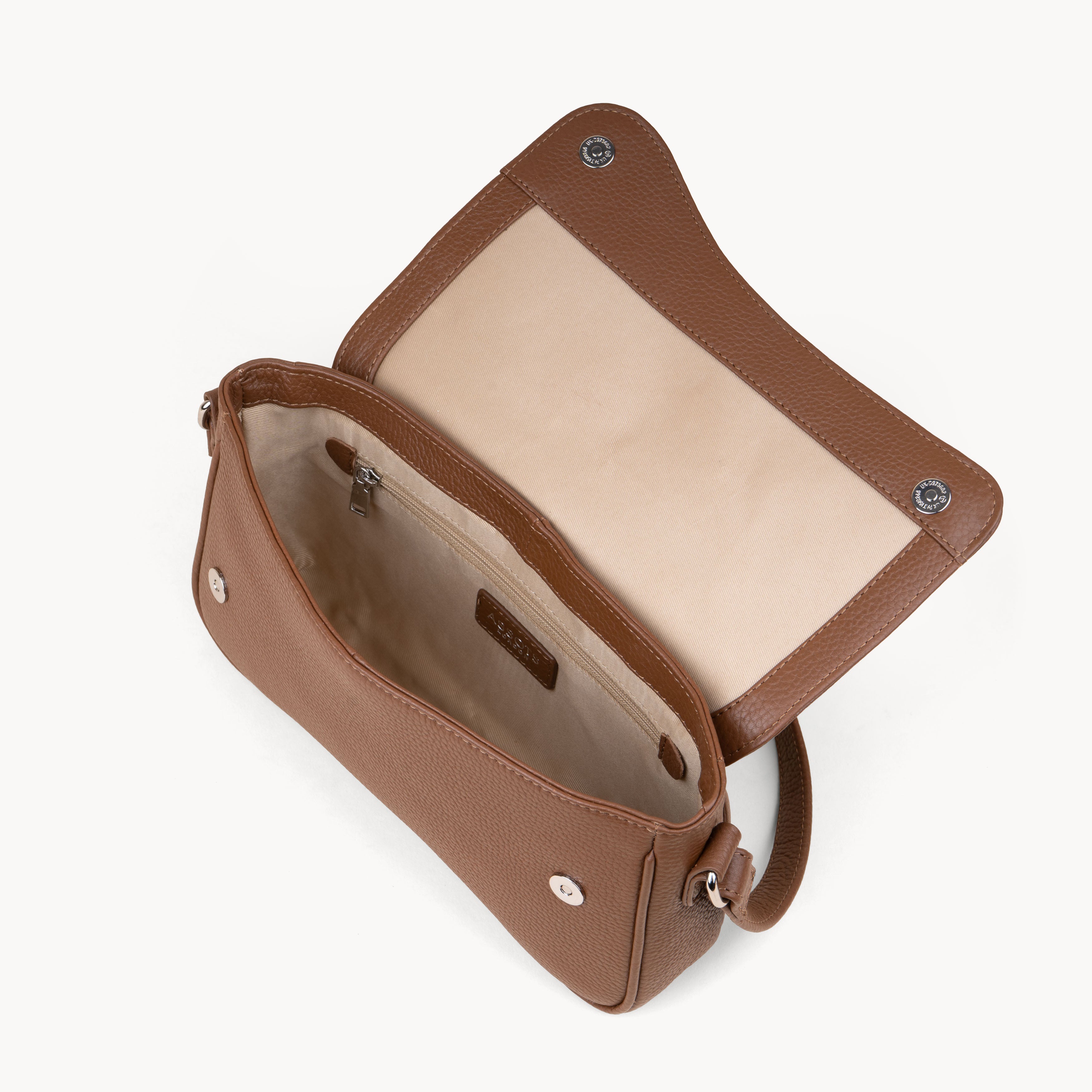 Tan 'BEVERLY' Pebble Grain Real Leather Shoulder Bag, Image 3 of 4