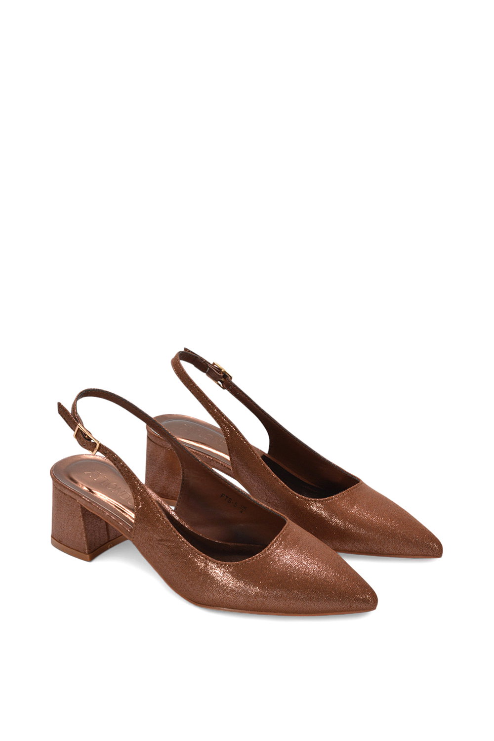 Brown 'Virelai' Shimmer Low Block Heels With Slingback, Image 5 of 6