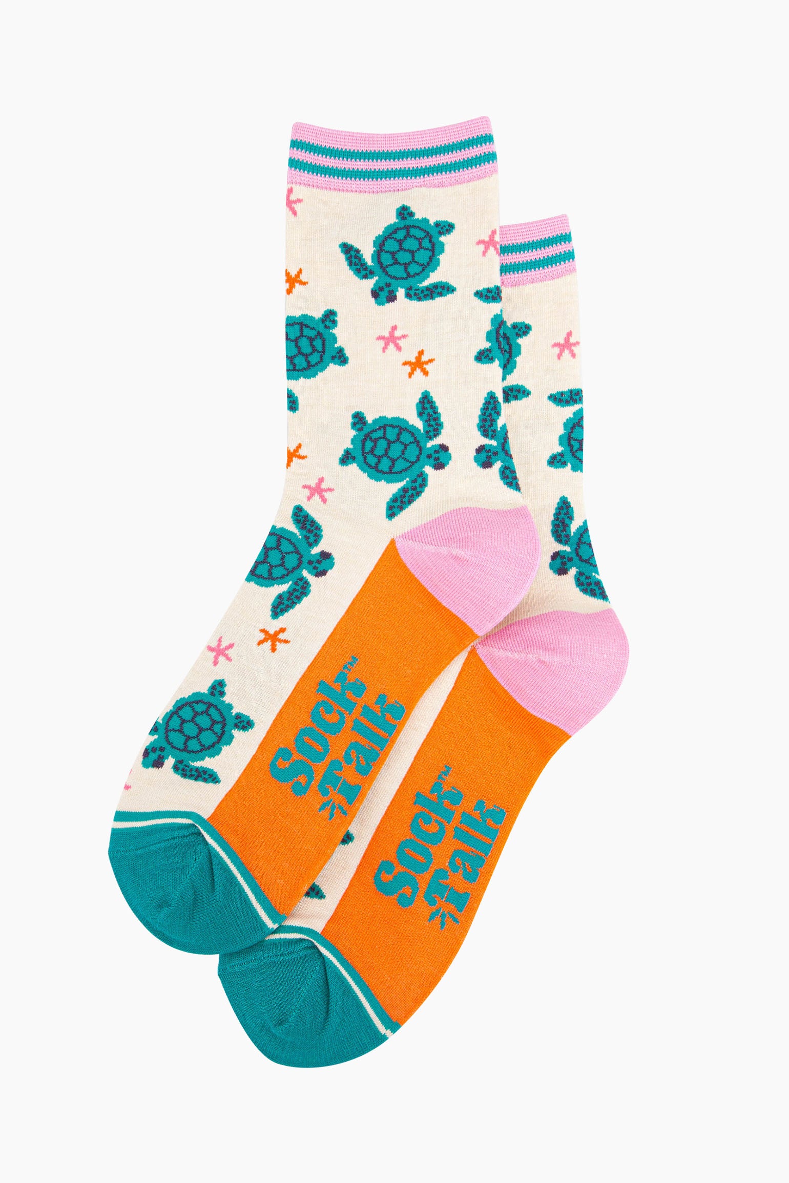 Cream Sea Turtles Starfish Bamboo Socks, Image 2 of 4