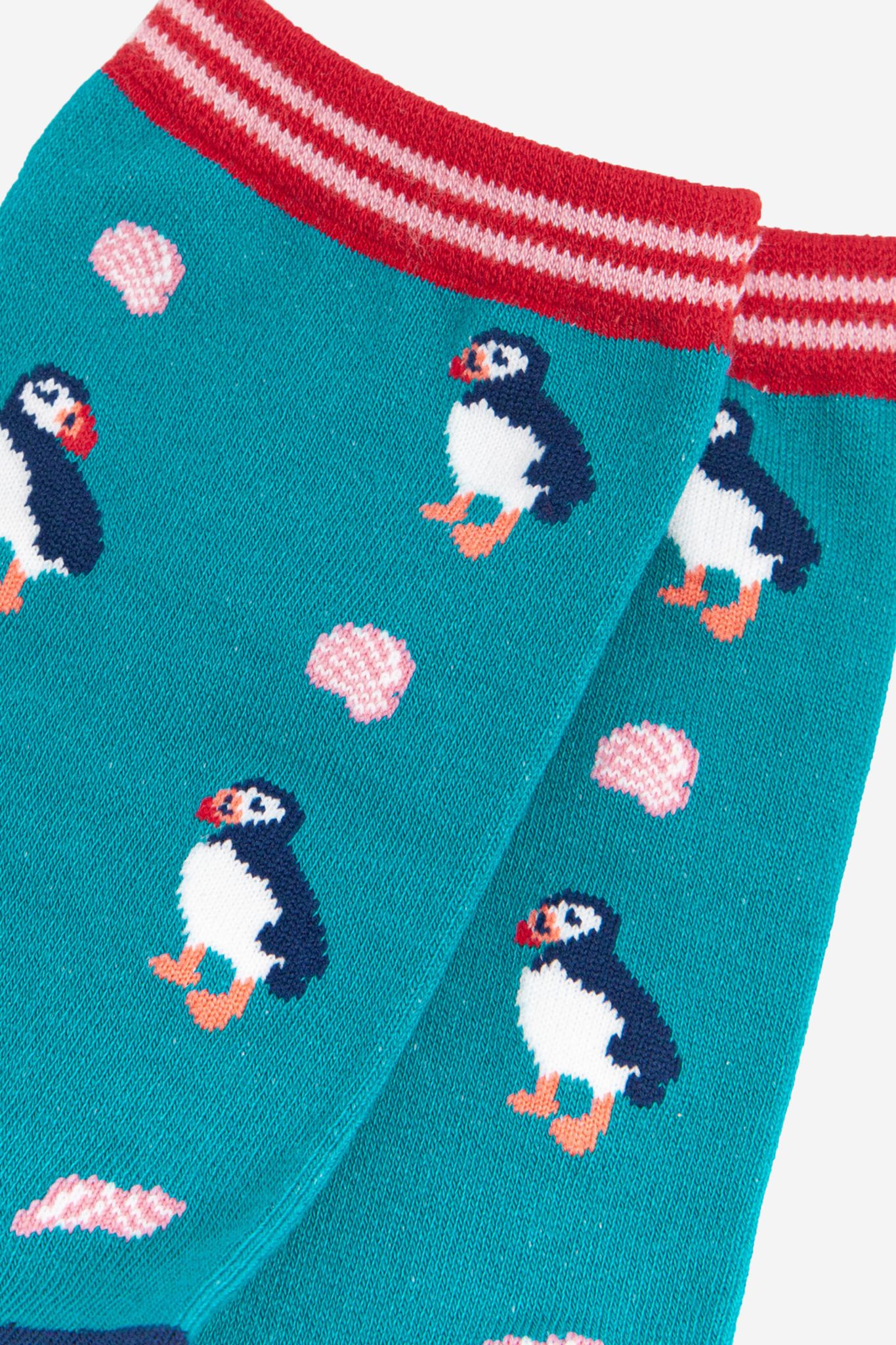 Teal Seashells And Puffins Bamboo Socks - Teal, Image 2 of 4