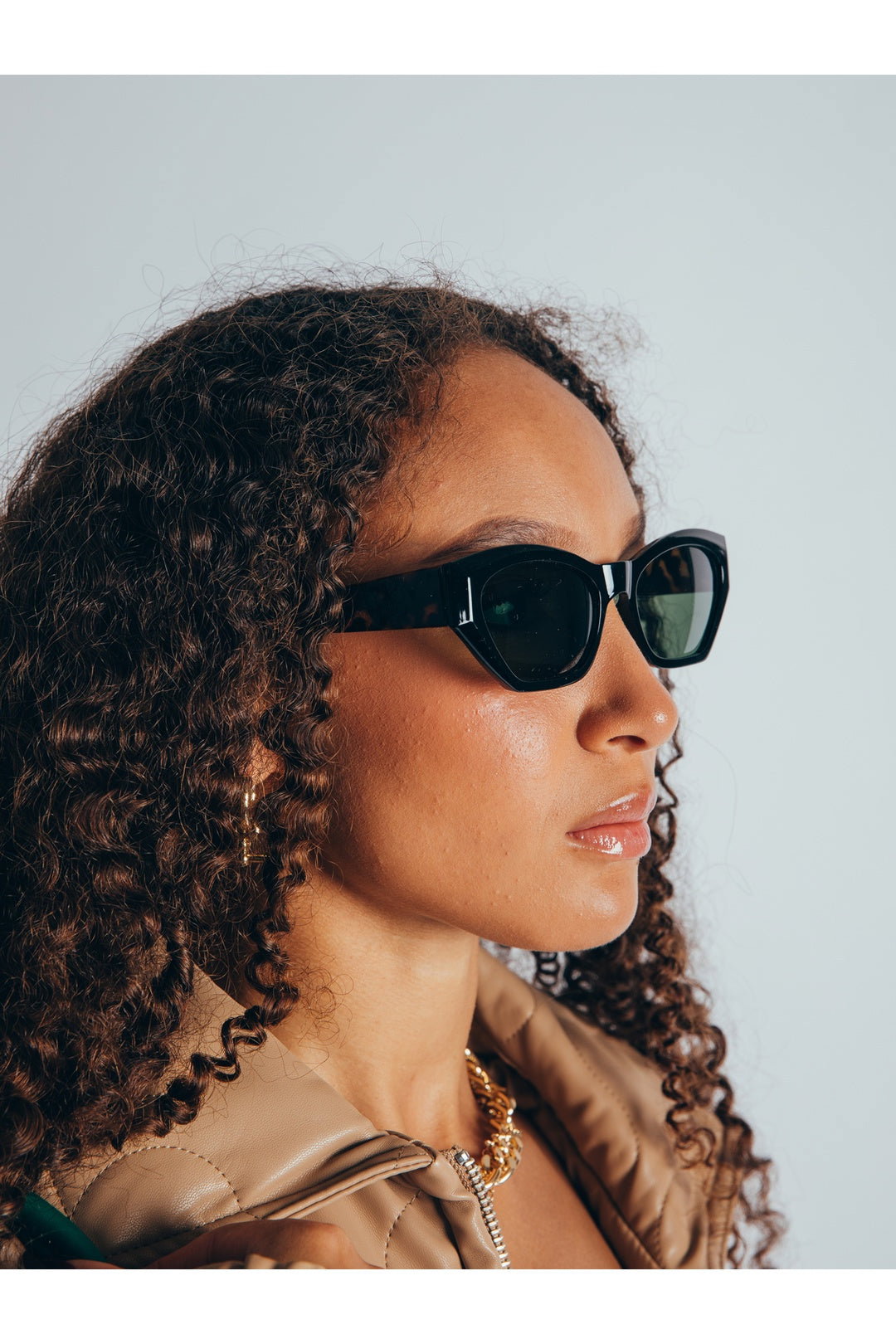 Black SVNX Black Angular Cat-Eye Sunglasses in Black, Image 6 of 7