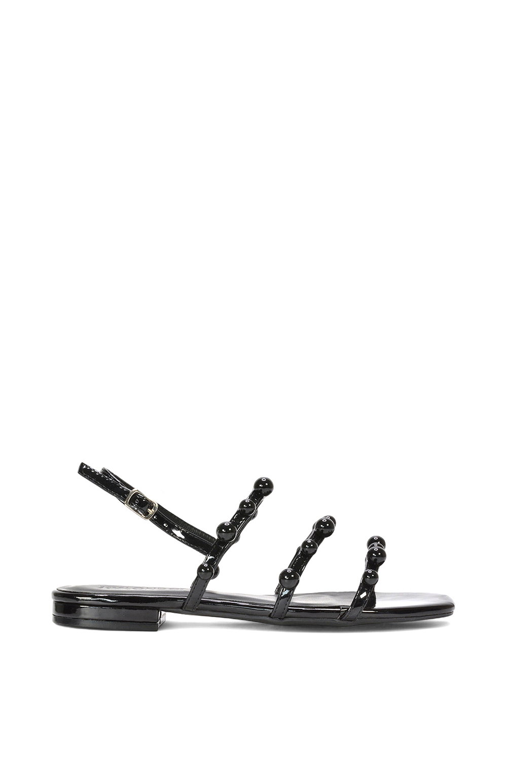 Black 'Pamela' Flat Strappy Sandals With Beaded Detail