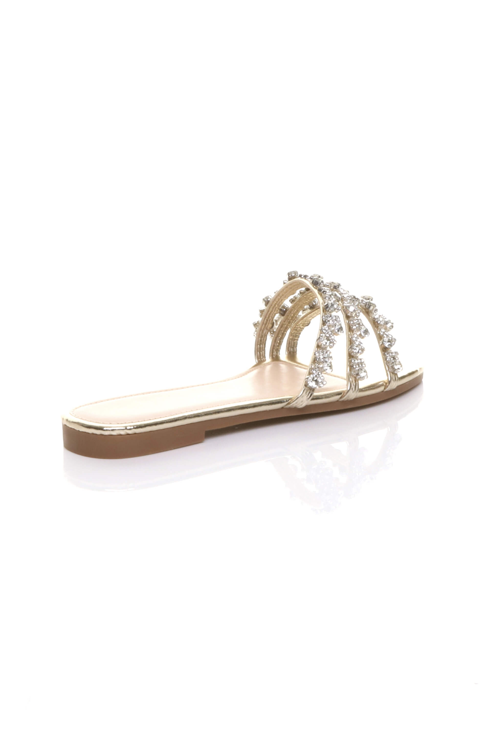Gold Flat Diamante Sandals Flip Flops Sliders, Image 4 of 4