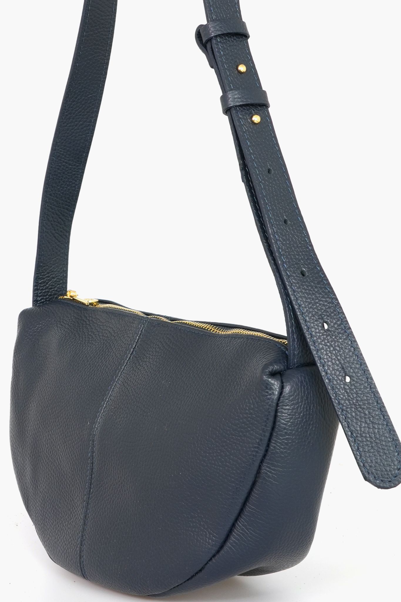 Navy Blue Italian LeatherHalf Moon Crossbody Bag, Image 3 of 3
