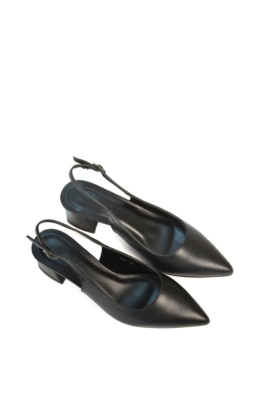 Black XY LONDON Black 'Devon' Court Shoe Block Heels With Slingback, Image 4 of 6