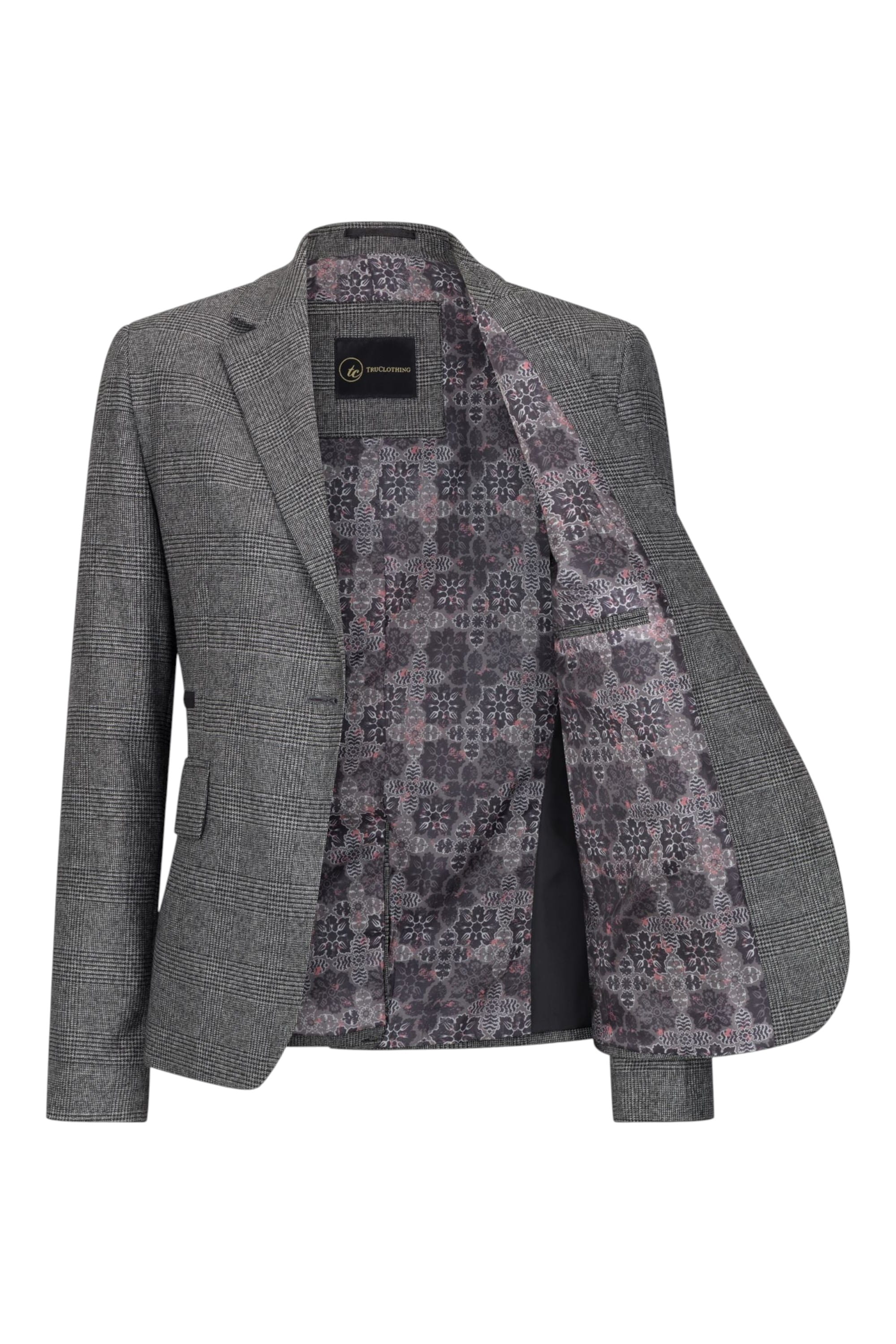 Grey Grey 3-Piece Prince of Wales Check Suit, Image 4 of 8
