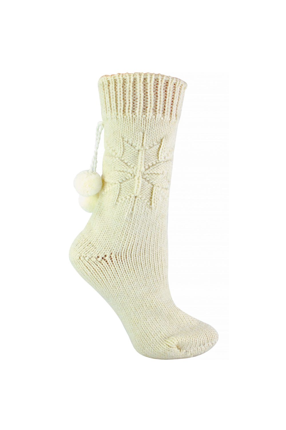 Cream 1 Pack Ladies Warm Alpaca Wool Pom Pom Bed Socks, Image 1 of 5