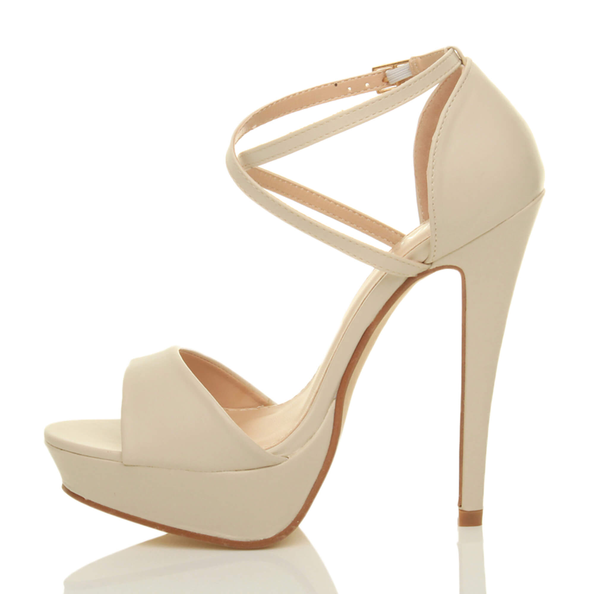 Natural High Heel Crossed Straps Platform Sandals, Image 3 of 6