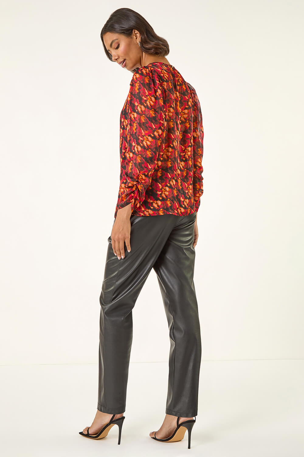 Red Blurred Satin Stripe Top, Image 5 of 5