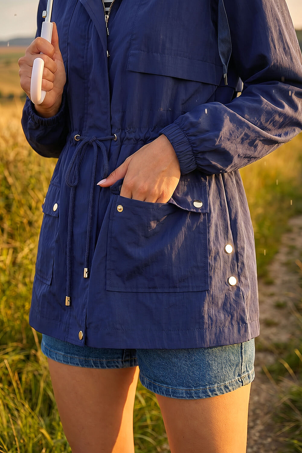 Navy  Shower Resistant Rain Jacket, Image 5 of 4
