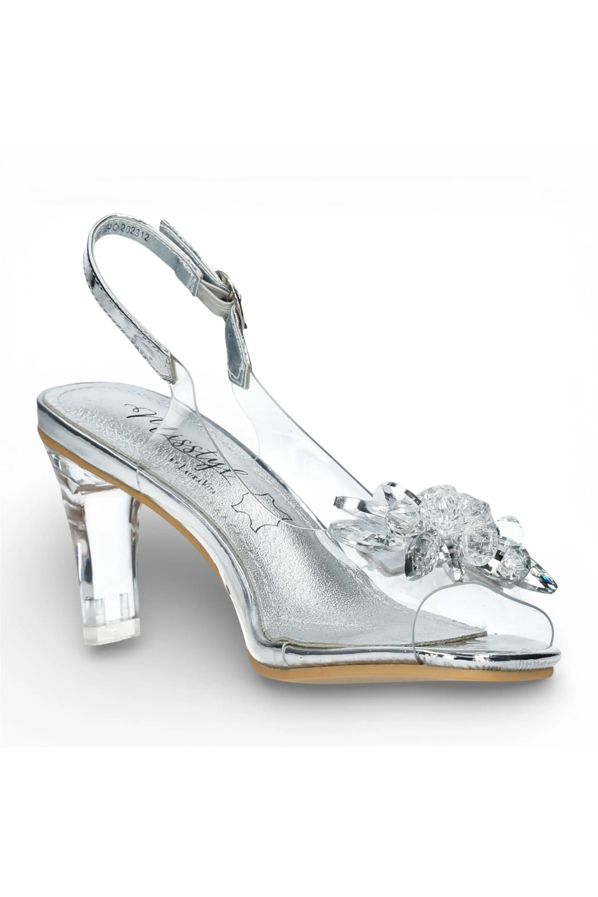 Silver Women’s Crystal Heel Sandals - Mira 01, Image 4 of 7