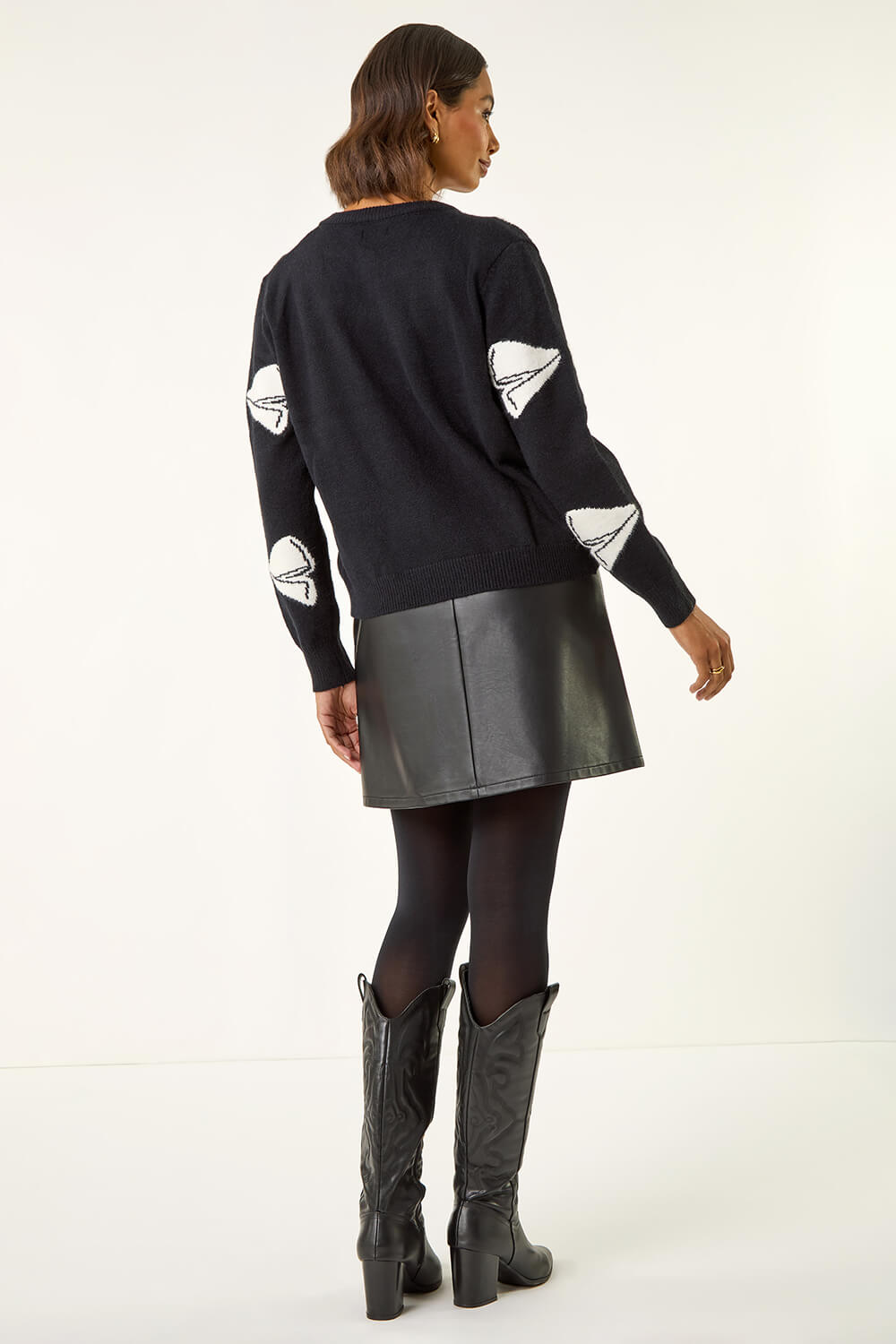 Black Bow Tie Front Knit Jumper, Image 4 of 5