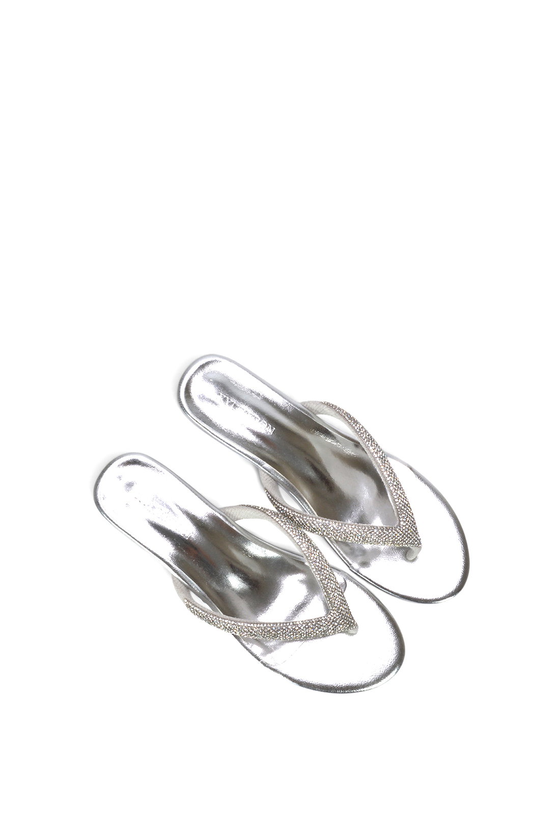 Silver 'Nina' Wedge Heel Sandal Mules With Diamante Thong Strap, Image 6 of 6