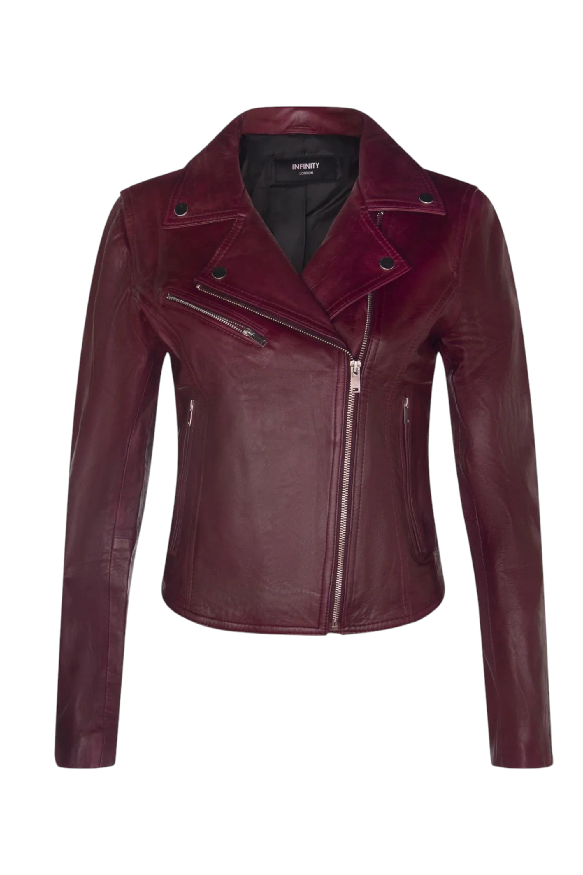 Burgundy Leather Brando Biker Jacket -Loughton, Image 1 of 4