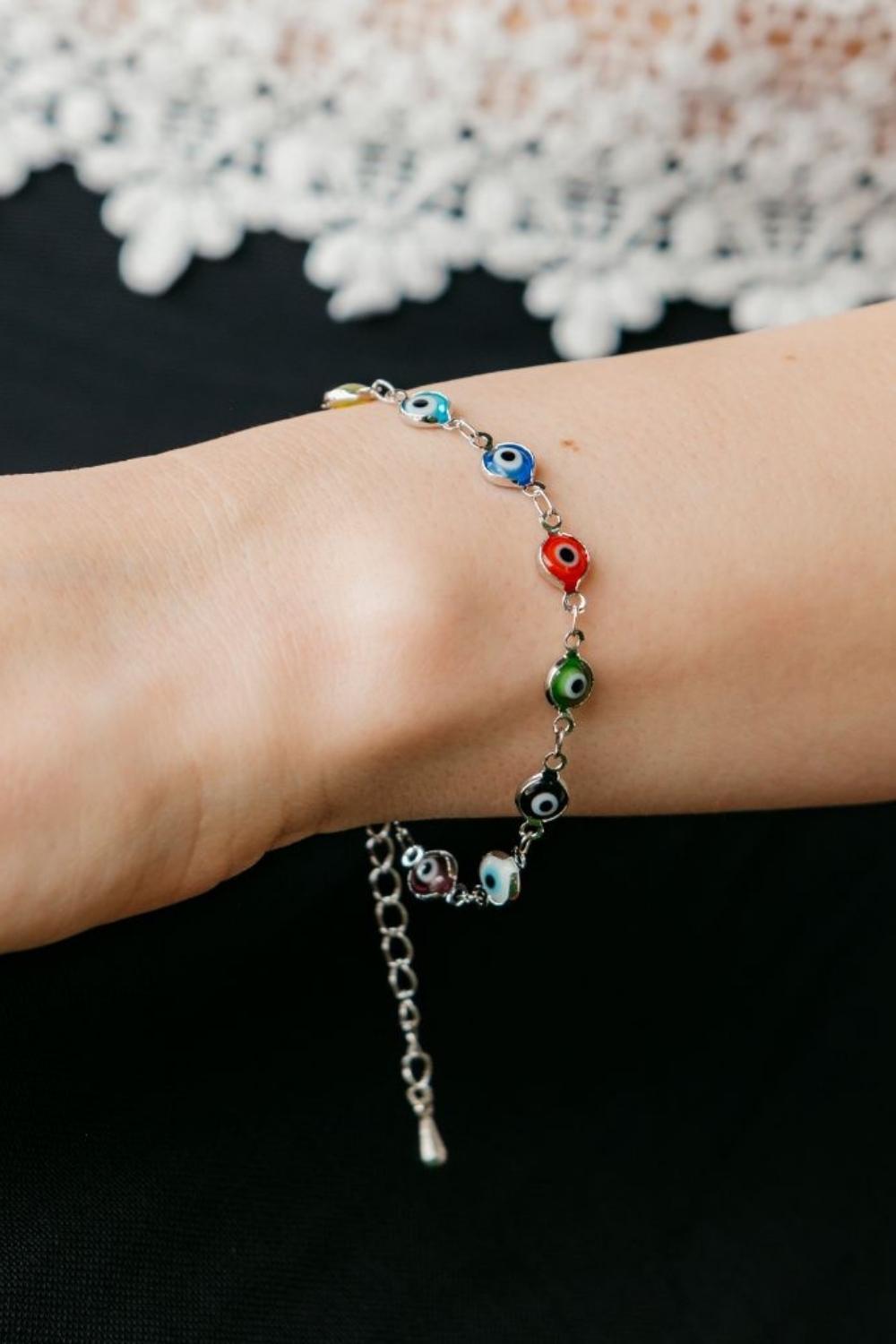 Silver Turkish Evil Eye Rainbow Bracelet, Image 1 of 2